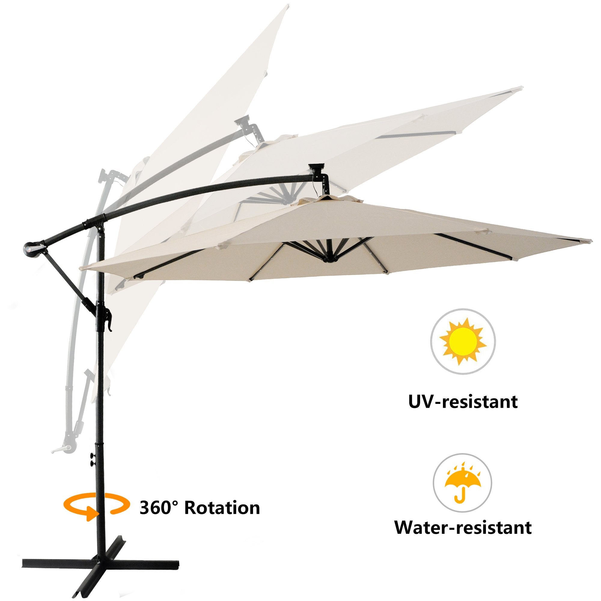10FT Patio Offset Lighted Hanging Cantilever Umbrella for Backyard,Poolside, Garden and Lawn-Boyel Living