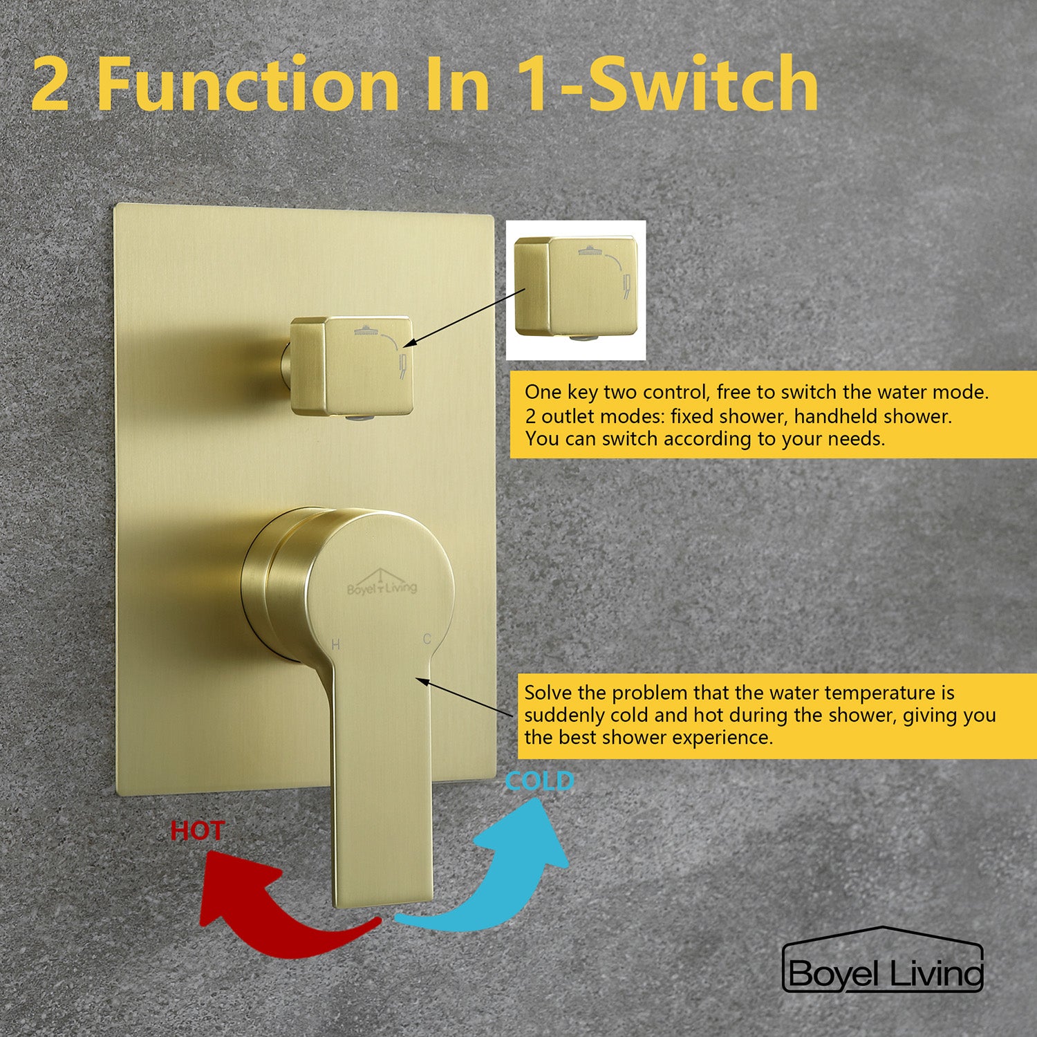 Boyel Living Wall Mounted 10 in. Rainfall Thick Shower Head System with Rough-In Valve Body and Trim in Brushed Gold-Boyel Living