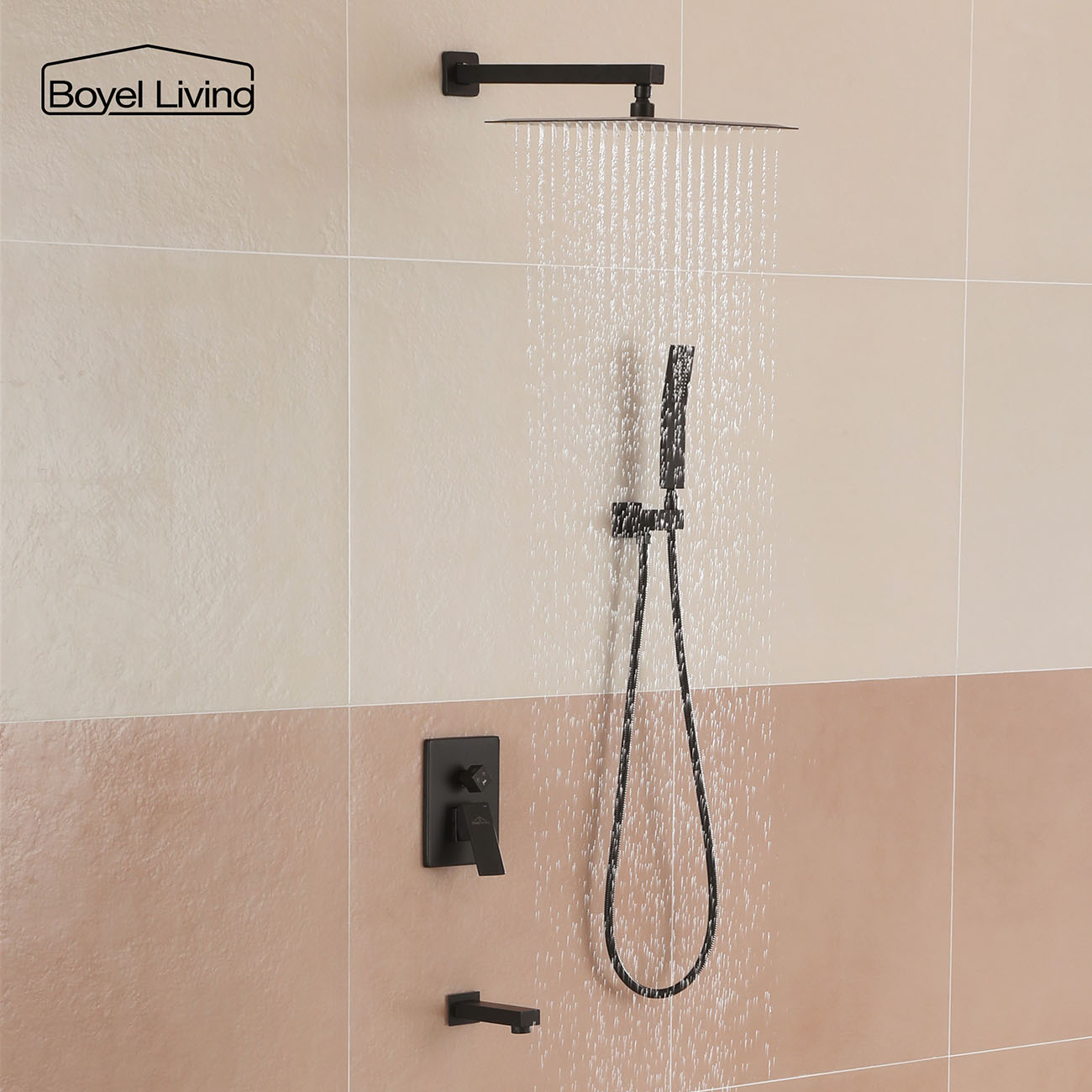 Boyel Living Wall Mounted Shower System with 12 in. Rainfall Shower Head, Handheld Shower and Tub Faucet-Boyel Living