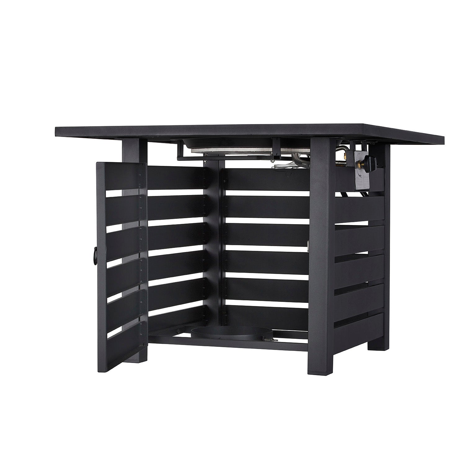 Gray Fire Pit Table, 32-inch Square 50,000 BTU Auto-Ignition Propane Gas Firepit with Waterproof Cover-Boyel Living