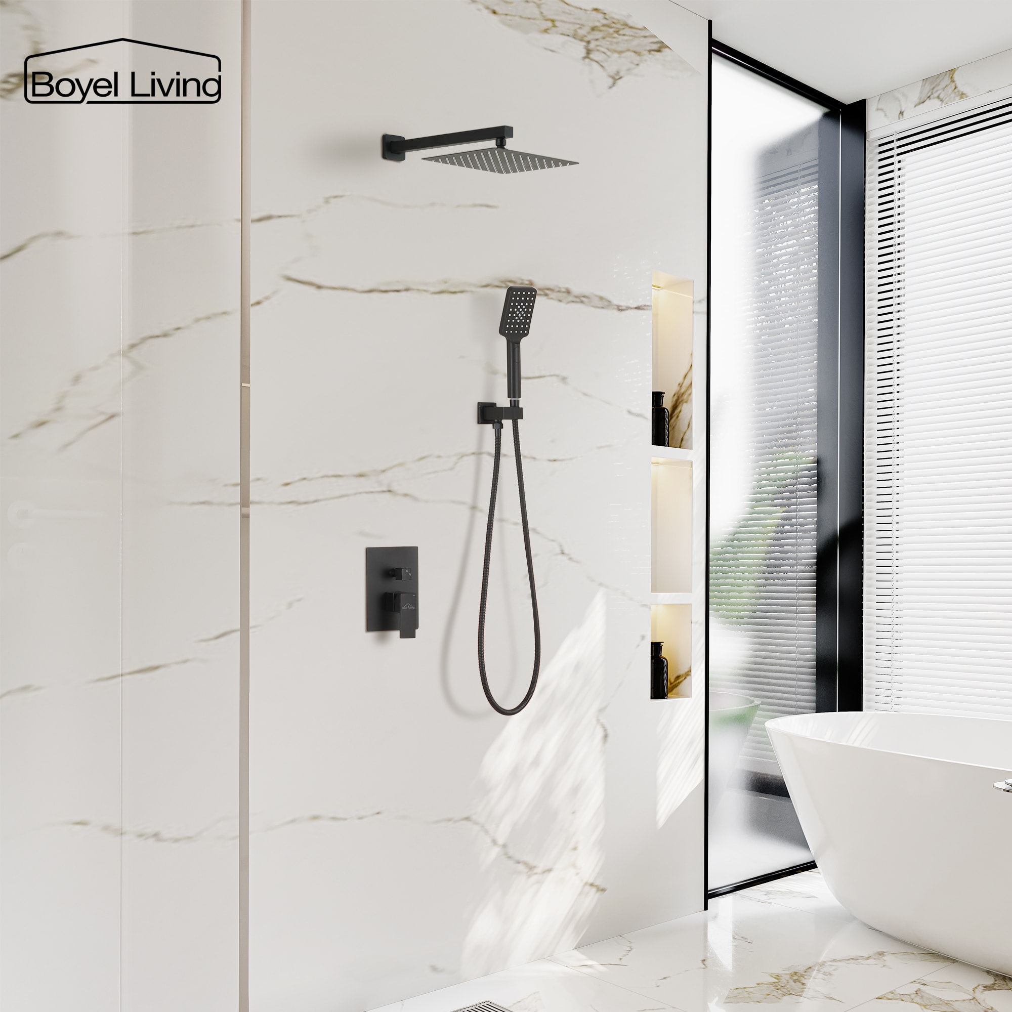 Boyel Living 10 in. 2.5 GPM Wall Mount Rain Dual Shower Heads Shower System in Brushed Nickel/Matte Black-Boyel Living