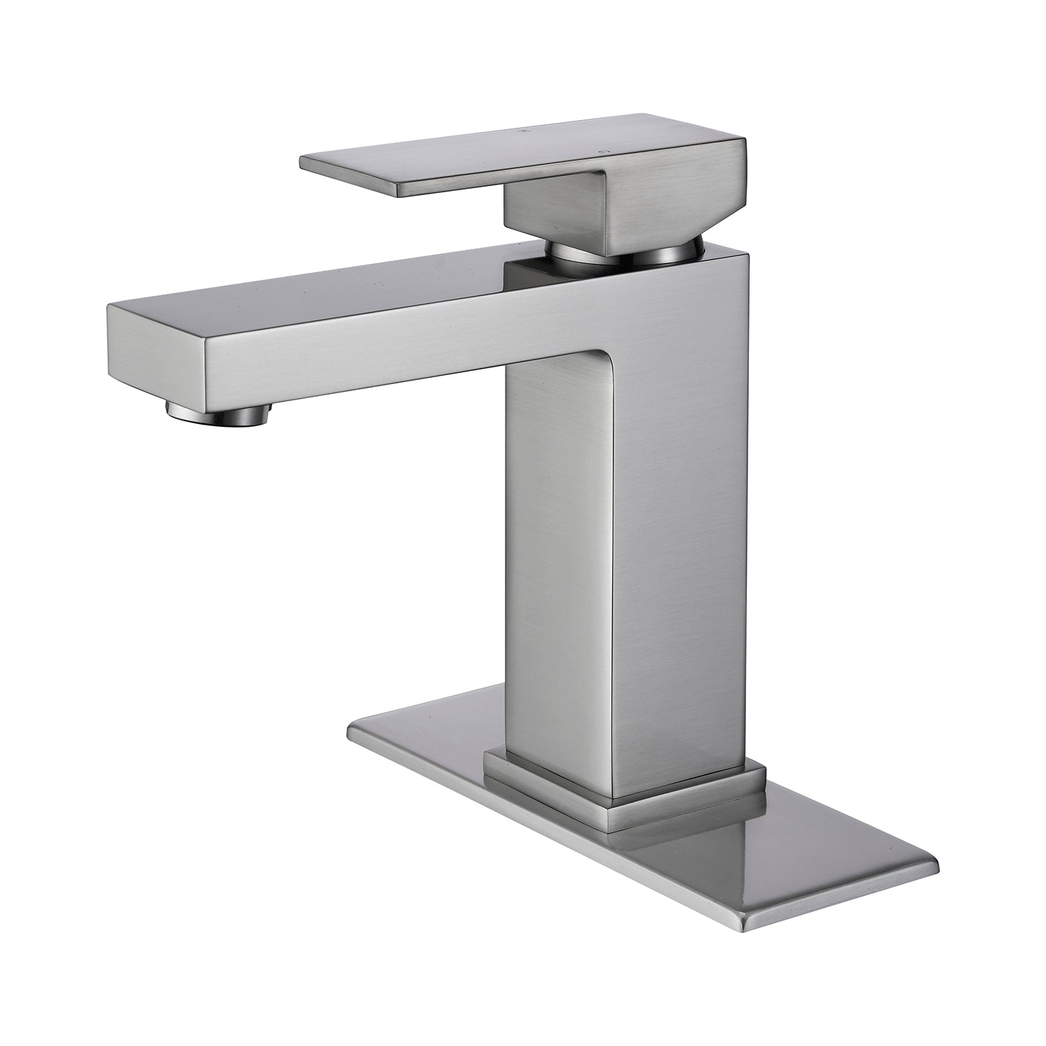 Brushed Nickel Single Hole Single Handle Bathroom Sink Faucet with Deck Plate and Water Supply Hoses-Boyel Living