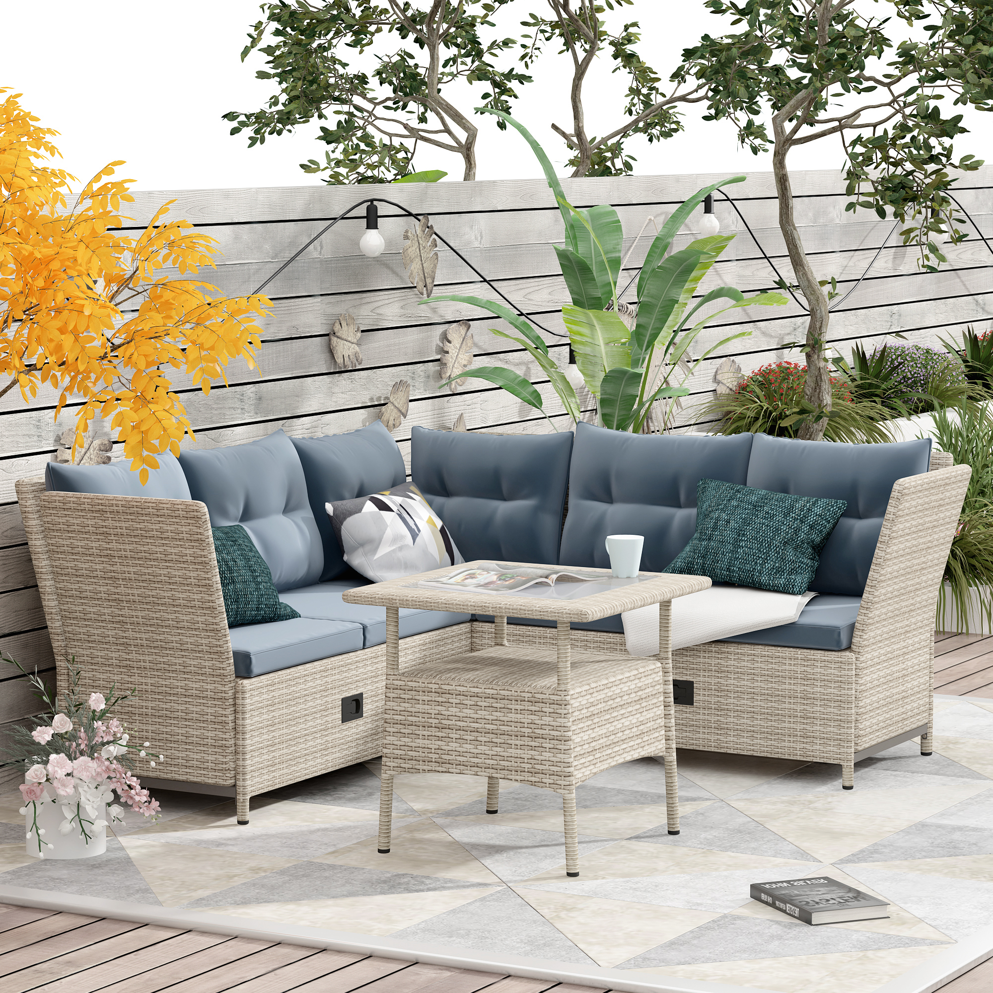 corner garden sofa with adjustable table