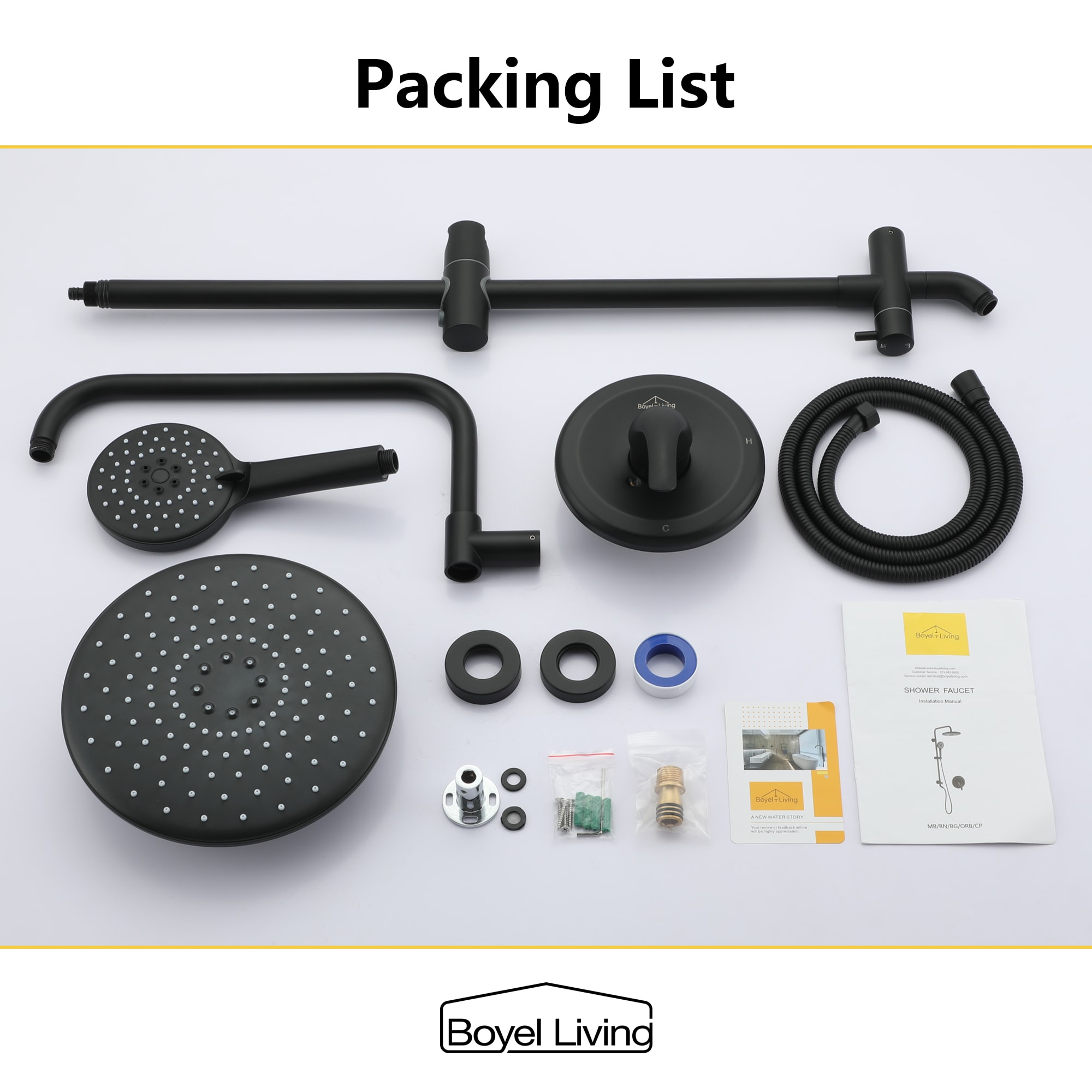 Boyel Living 3-Spray Patterns with 2.5 GPM 10 in. Wall Mount Dual Shower Heads in Matte Black-Boyel Living