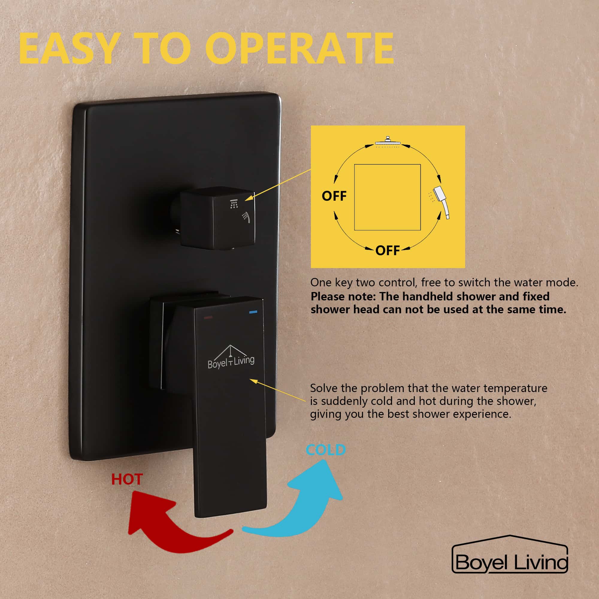 Boyel Living 2.5 GPM Wall Mount Dual Shower Heads Shower System with Handheld and Embeded Box in Matte Black-Boyel Living