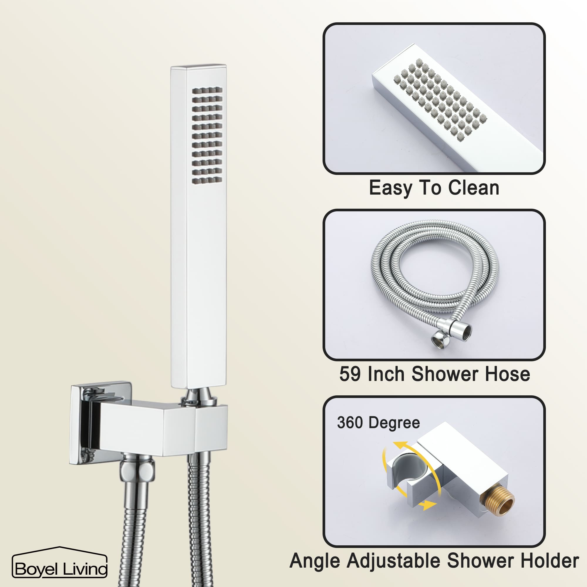Boyel Living Rainfall & Waterfall 2 GPM 10 in. Wall Mount Dual Shower Heads System with Handheld Shower and Pressure Balance Valve-Boyel Living