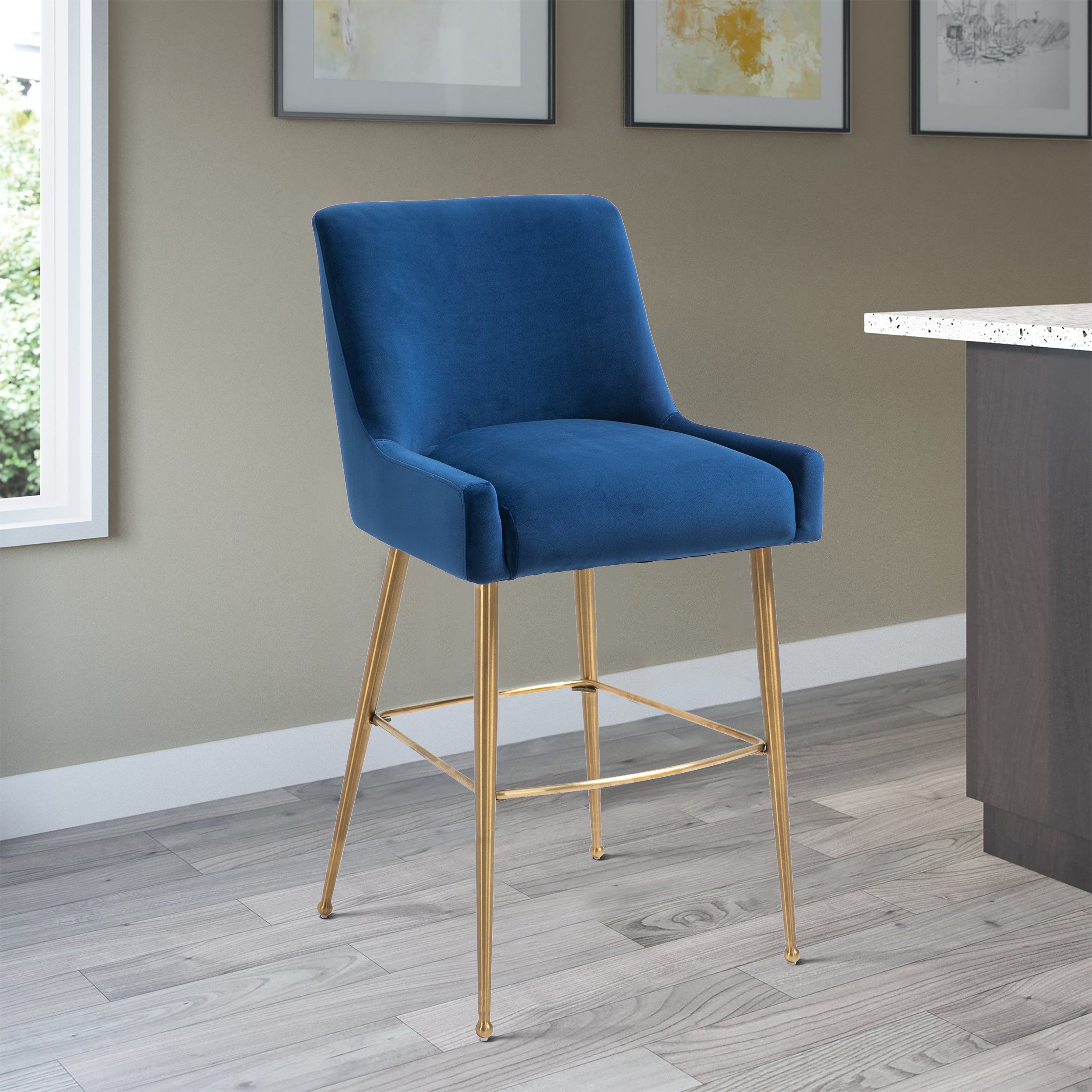 Counter & Bar Stool with Back, Golden Brushed Legs (Set of 2)-Boyel Living