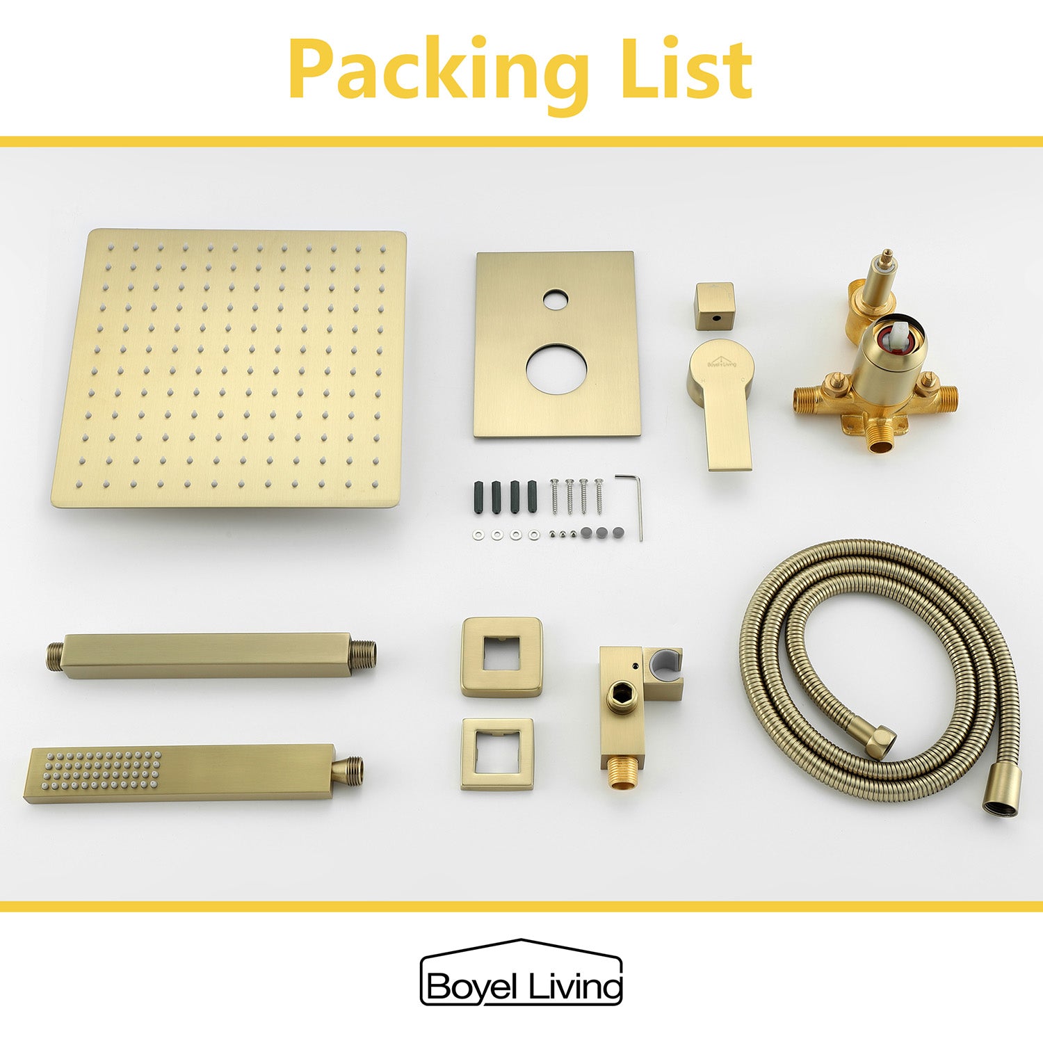 Boyel Living 12 in. Ceiling Mount Dual Shower Heads with Rough-In Valve Body and Trim in Brushed Gold-Boyel Living