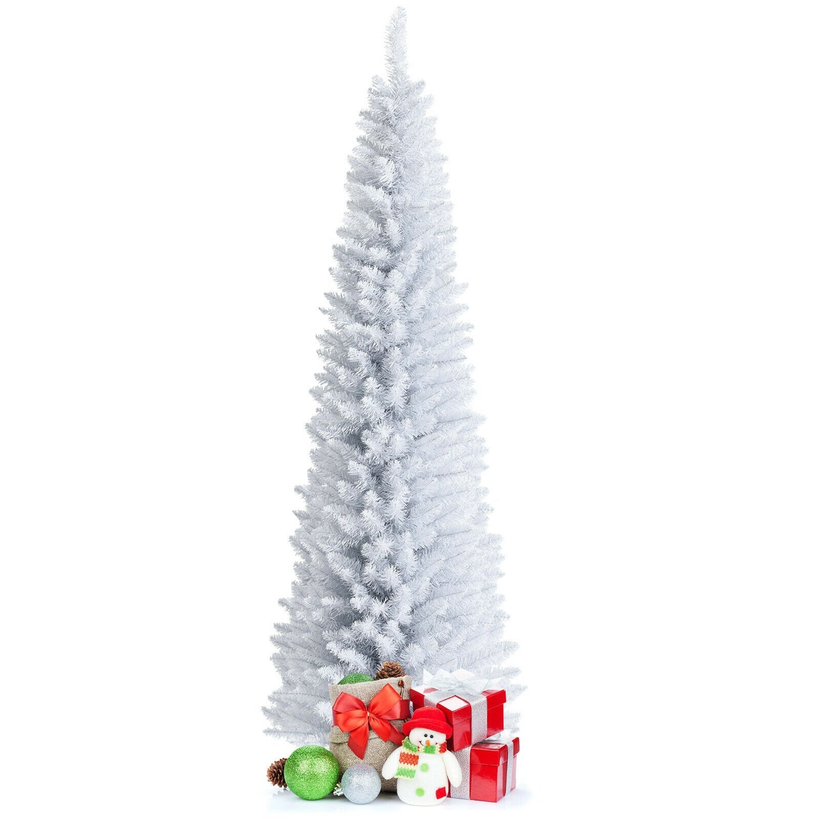 7 Feet Unlit Artificial Slim Christmas Pencil Tree with Metal Stand-Boyel Living
