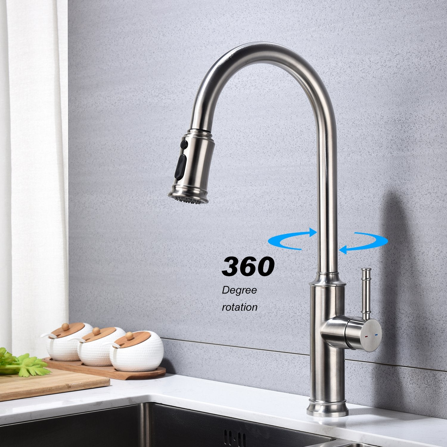 Kitchen Faucet with Pull Out Sprayer in Brushed Nickel-Boyel Living