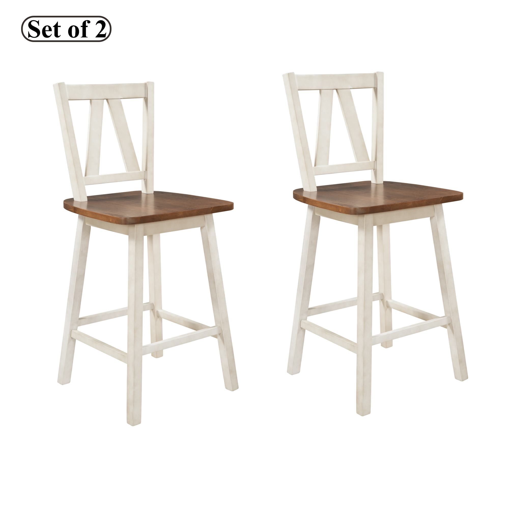 Farmhouse 2-Piece Counter Height Dining Chair Set, Wooden Kitchen Chair Set for Small Places, Walnut+Distressed White, Set of 2-Boyel Living