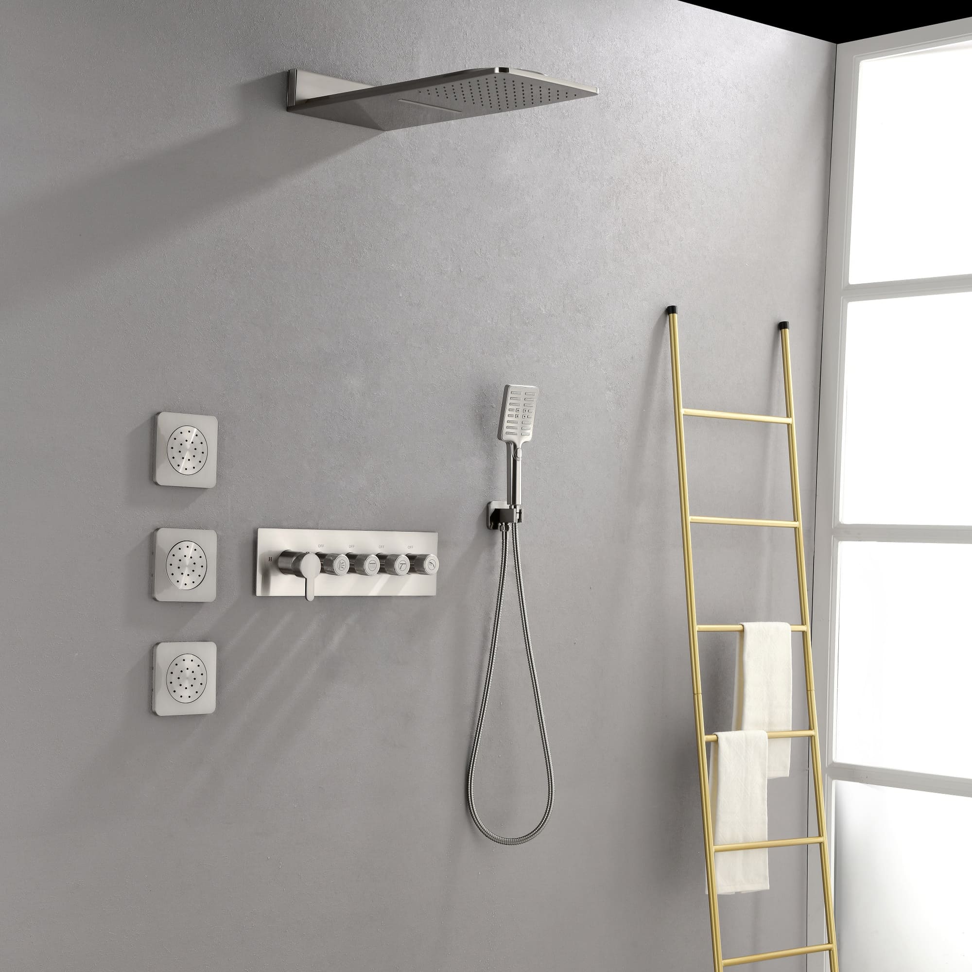 Boyel Living Luxury Thermostatic Rain Shower Head System With 3 Body Jets & 3-Spray Patterns Wall Mounted and Solid Brass Handshower-Boyel Living