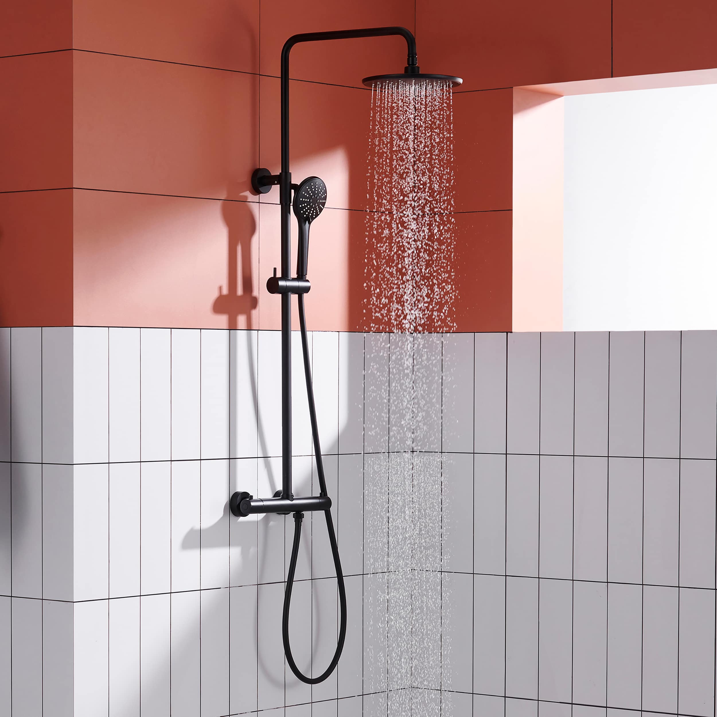 2 Function Wall Mount Round Thermostatic Rain Shower System in Matte Black-Boyel Living
