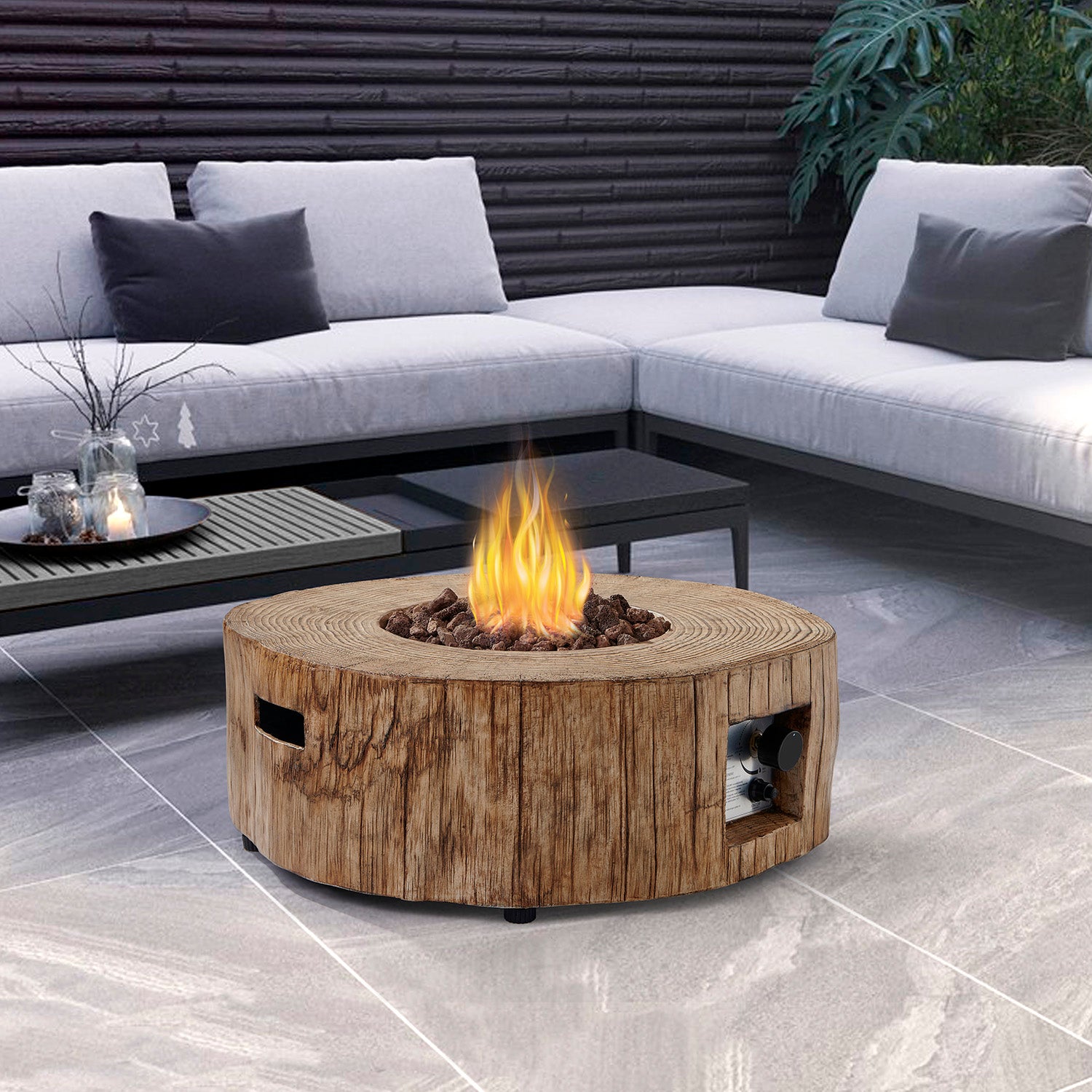 Outdoor Gas Fire Tree, 28-inch Suitable for Garden or Balcony, Brown-Boyel Living