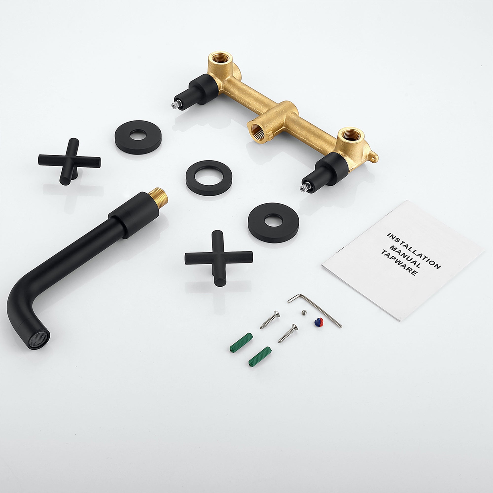 Boyel Living Double Handle Wall Mounted Bathroom Kitchen Faucet Basin Mixer Taps in Matte Black with Rough-in Valve-Boyel Living