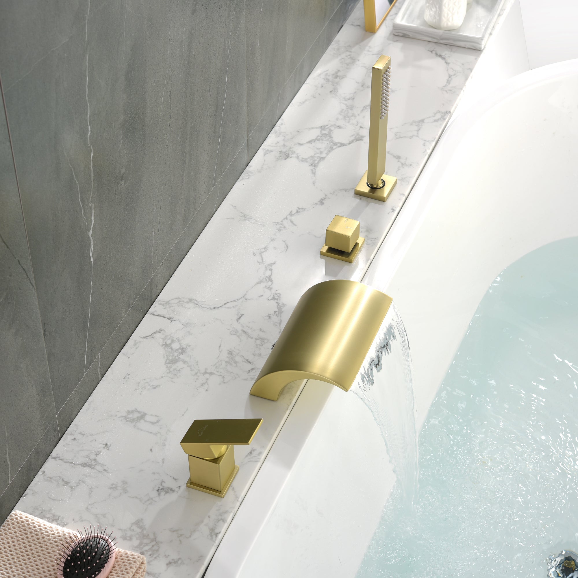 Boyel Living Tub Deck Mount Roman Tub Faucet with Hand Shower and Water Suply Hose-Boyel Living