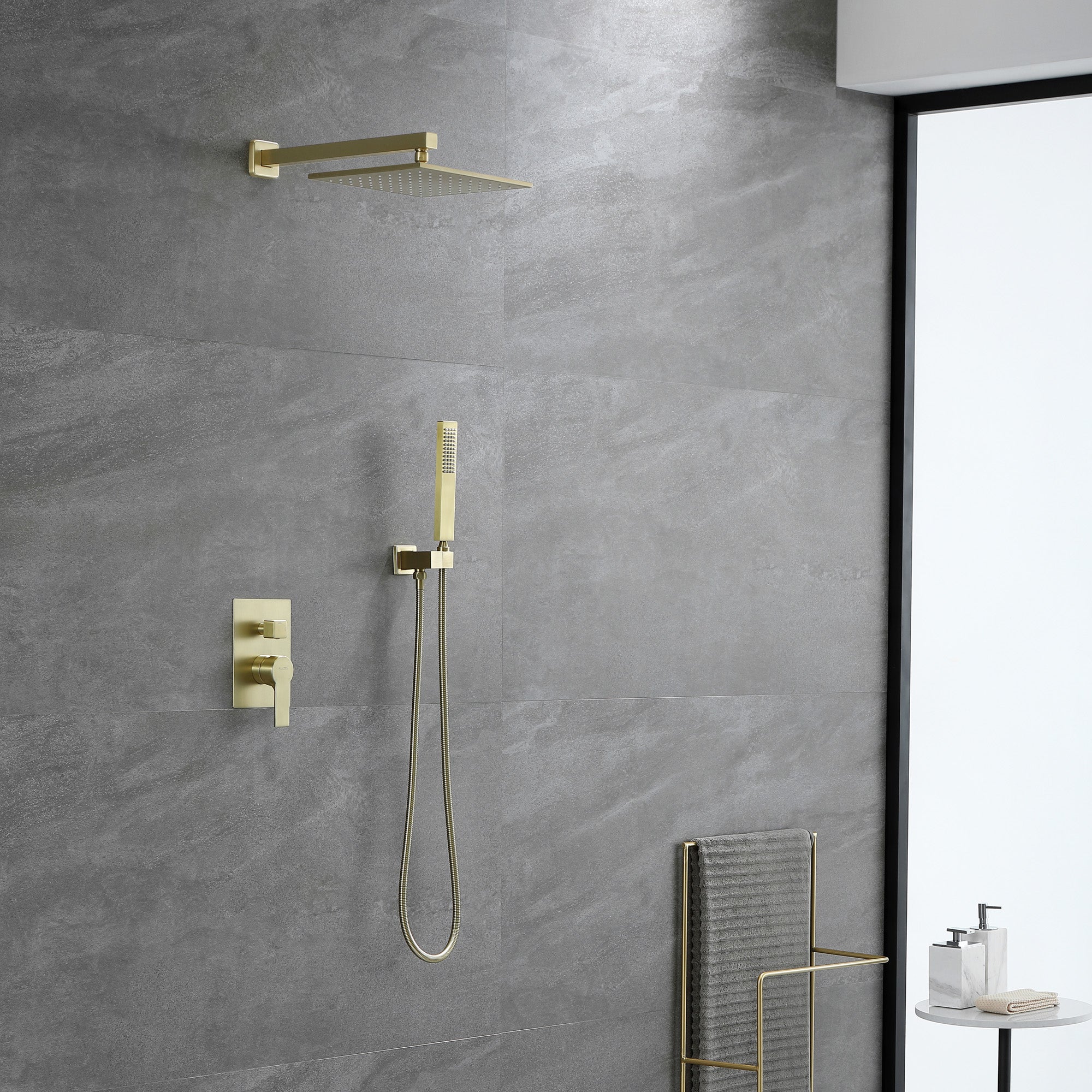 Boyel Living Wall Mounted 10 in. Rainfall Thick Shower Head System with Rough-In Valve Body and Trim in Brushed Gold-Boyel Living
