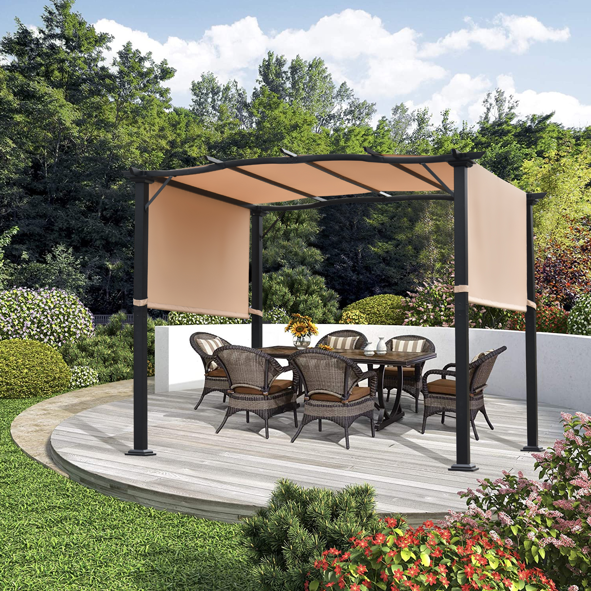 10'x 8'Pergola Gazebo with Retractable Canopy, Metal Frame, Sunshade  Waterproof, Frame Grape Trellis for Garden, Porch, Beach, Yard-Boyel Living