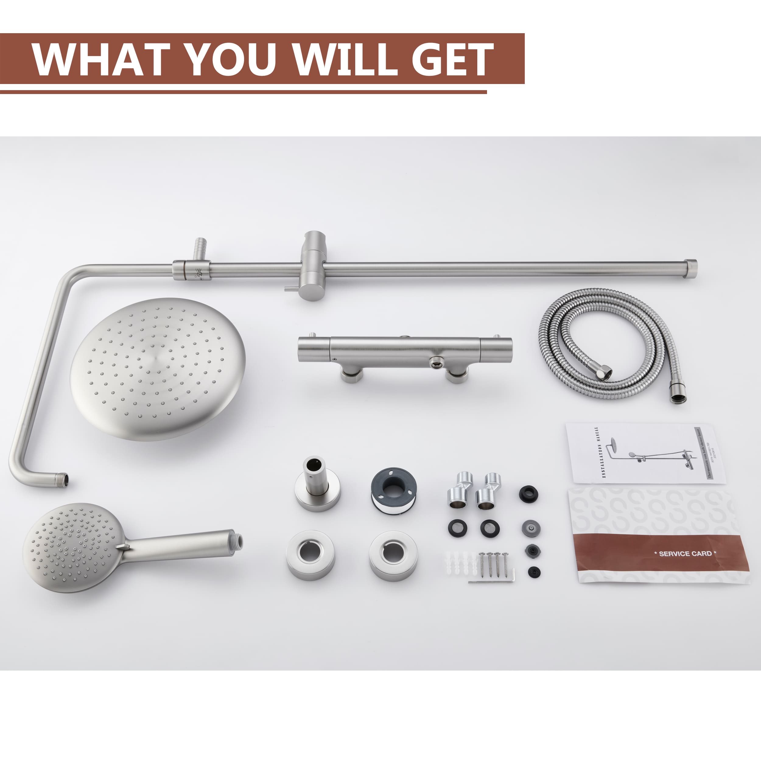 2 Function Wall Mount Round Thermostatic Rain Shower System in Brushed Nickel-Boyel Living