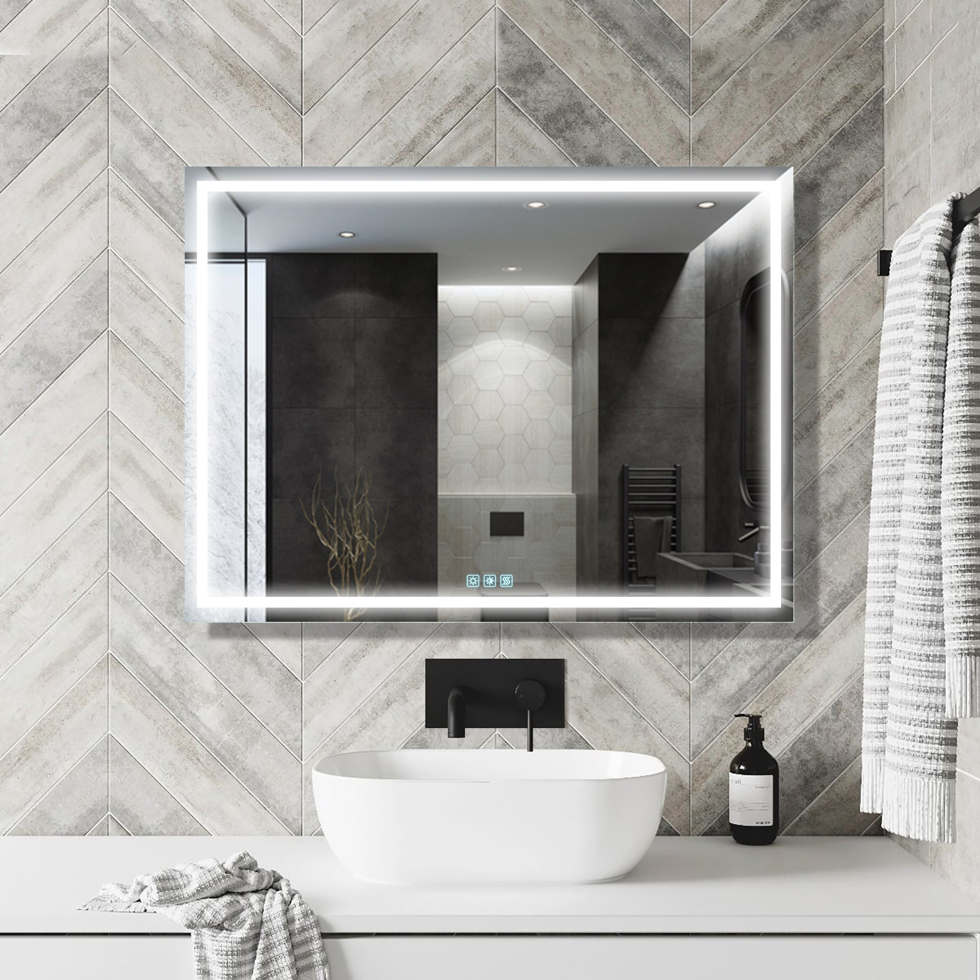 36 in. W x 48 in. H Frameless Rectangular LED Light Bathroom Vanity Mirror-Boyel Living