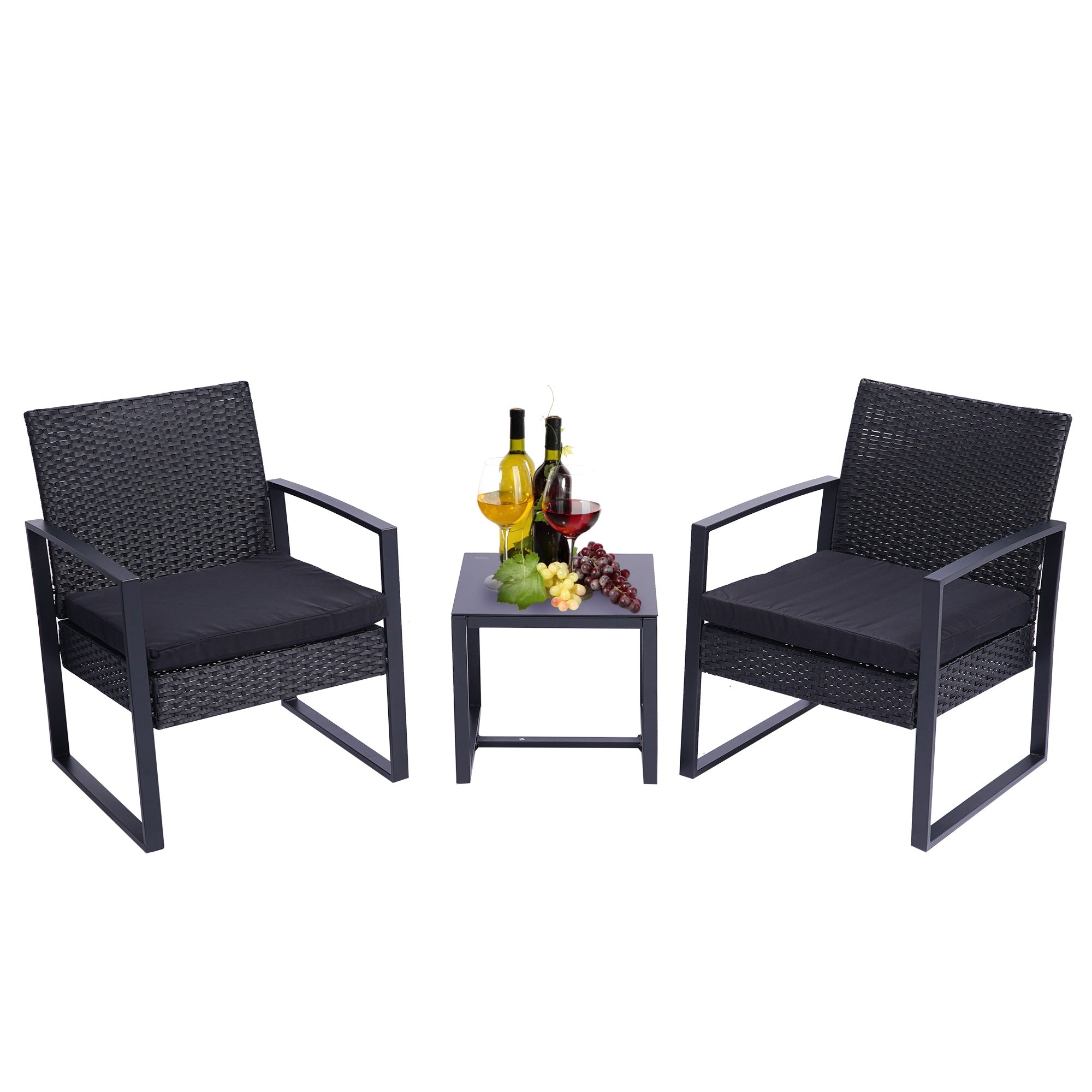 3 Pieces Patio Set Outdoor Wicker Patio Furniture Sets Rattan Chair Conversation Sets with Coffee Table,Black-Boyel Living