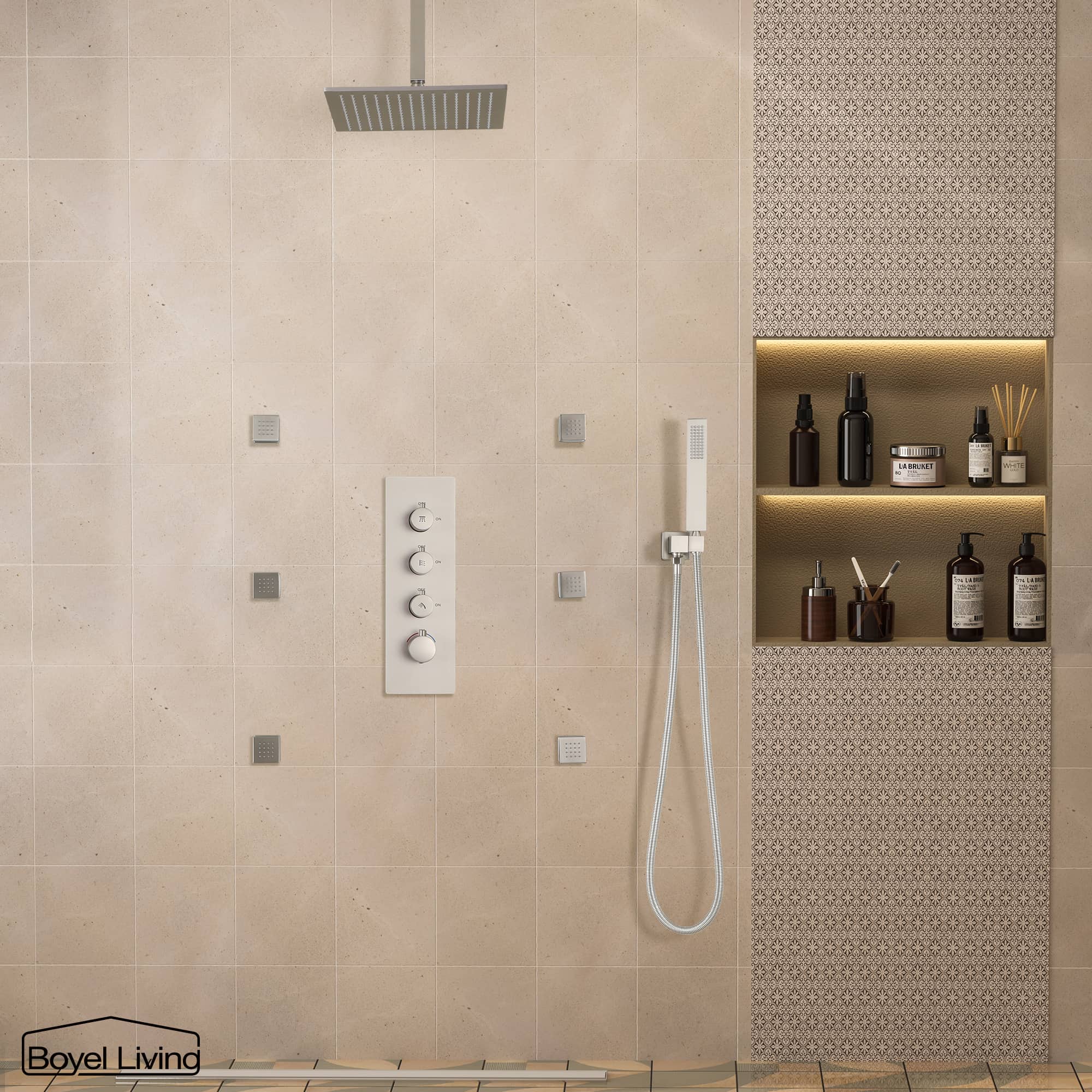 Boyel Living Luxury 6 Jets Thermostatic Shower System Combo Set with Ceiling Rainfall Shower Head and Handshower-Boyel Living