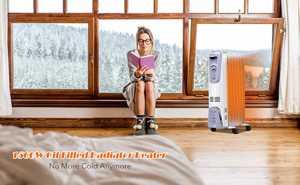 1500W Electric Oil Filled Radiator with 4 Bottom Wheels