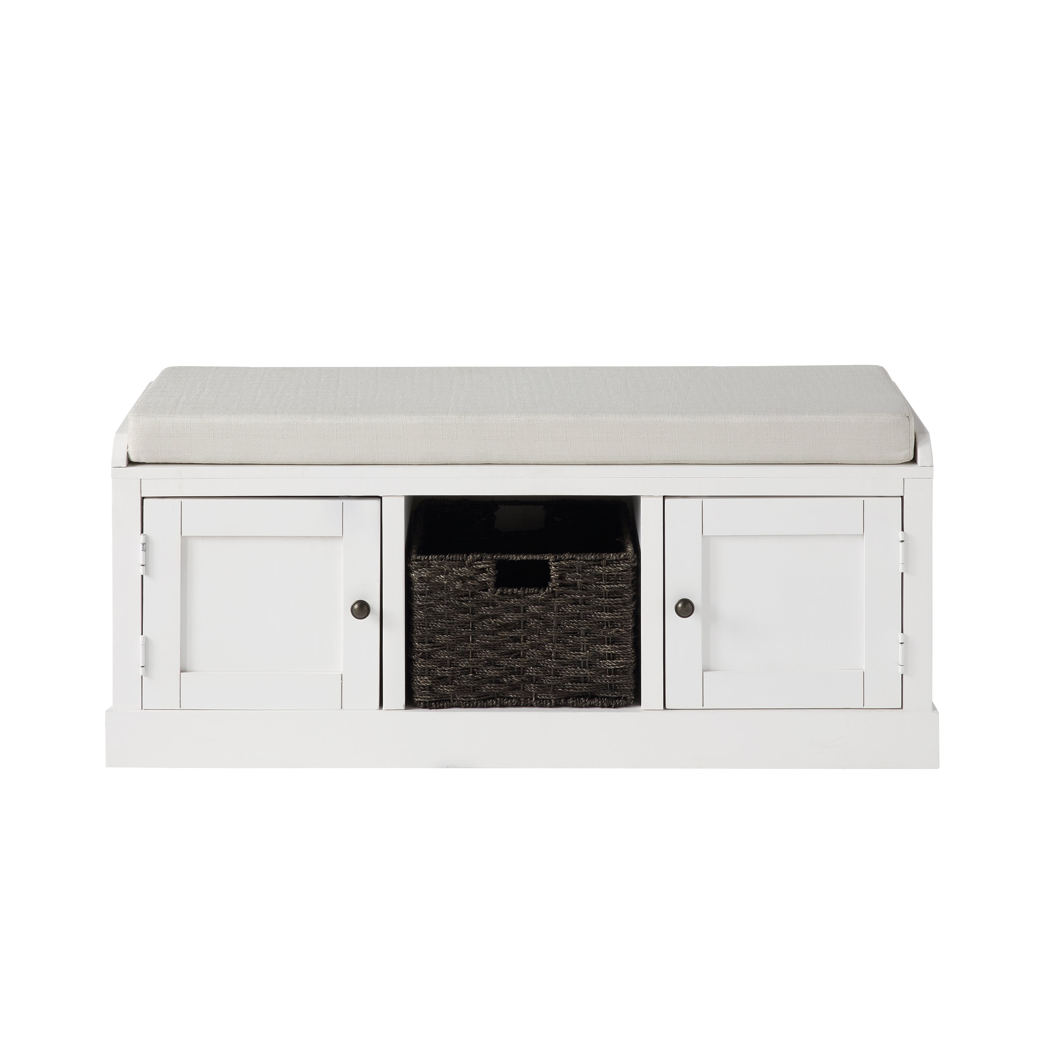Homes Collection Wood Storage Bench with 2 Cabinets and 1 Basket-Boyel Living