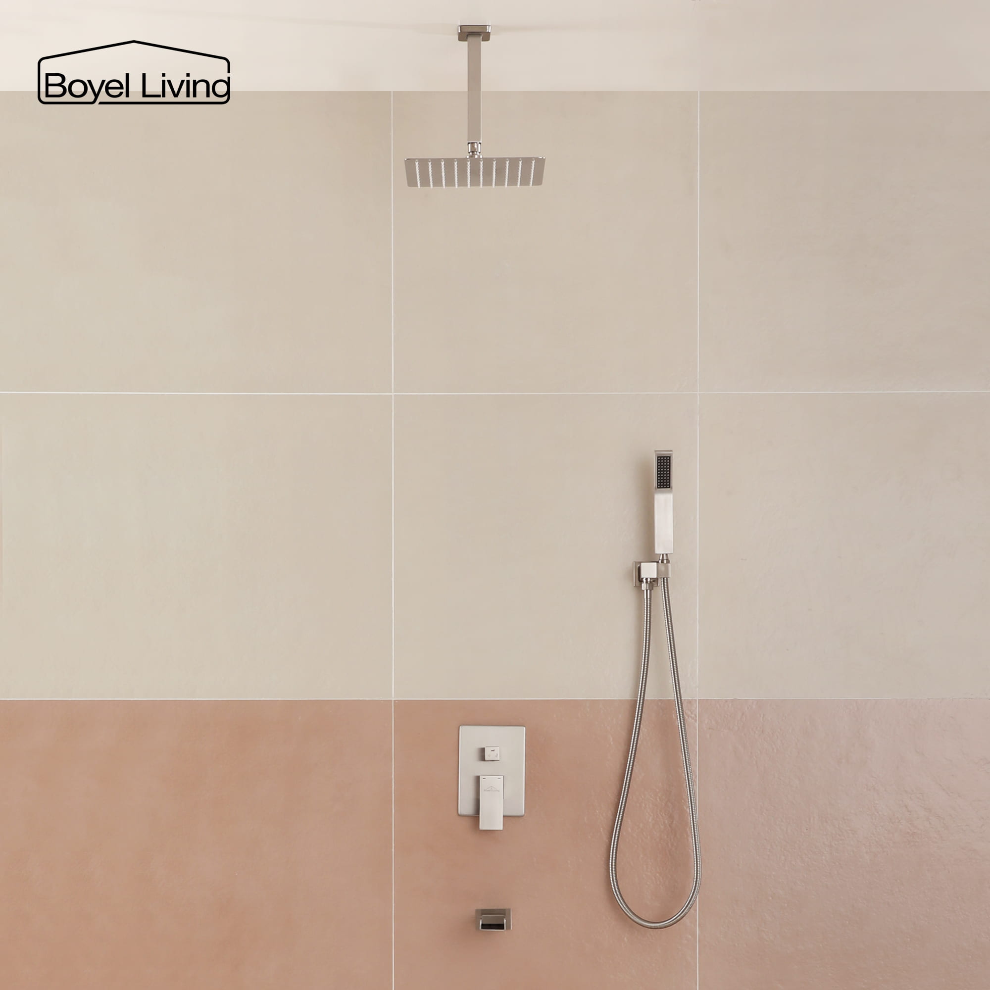 Boyel Living Ceiling Mounted Rain Shower Head Set Shower System with Hand Shower and Tub Spout-Boyel Living