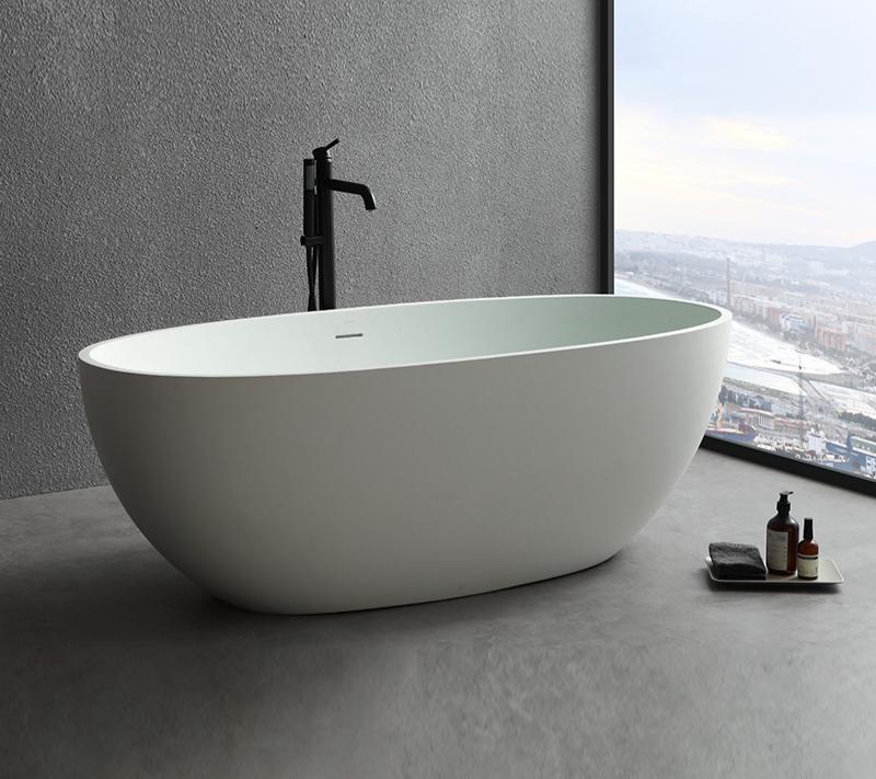 1650mm resin free standing spa artificial stone solid surface stone bathtub for bathroom-Boyel Living