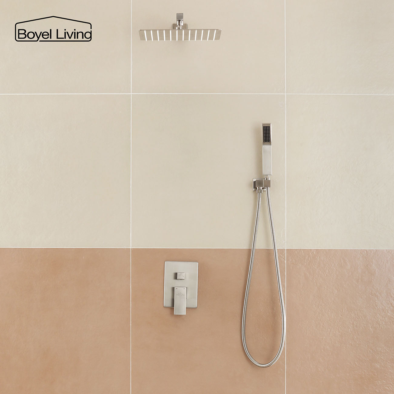 Boyel Living 1-Spray Patterns with 2.5 GPM 12 in. Wall Mount Dual Shower Heads, Shower System with Mixing Valve Included-Boyel Living