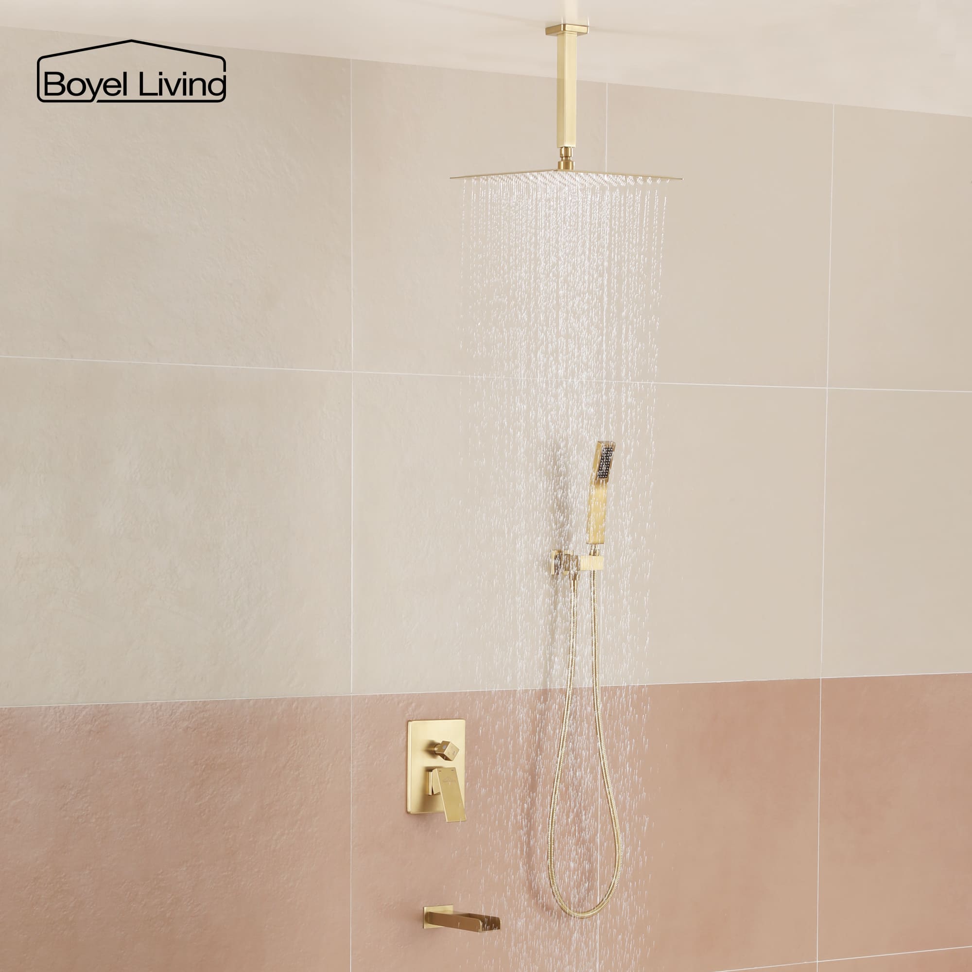 Boyel Living Ceiling Mounted Rain Shower Head Set Shower System with Hand Shower and Tub Spout-Boyel Living