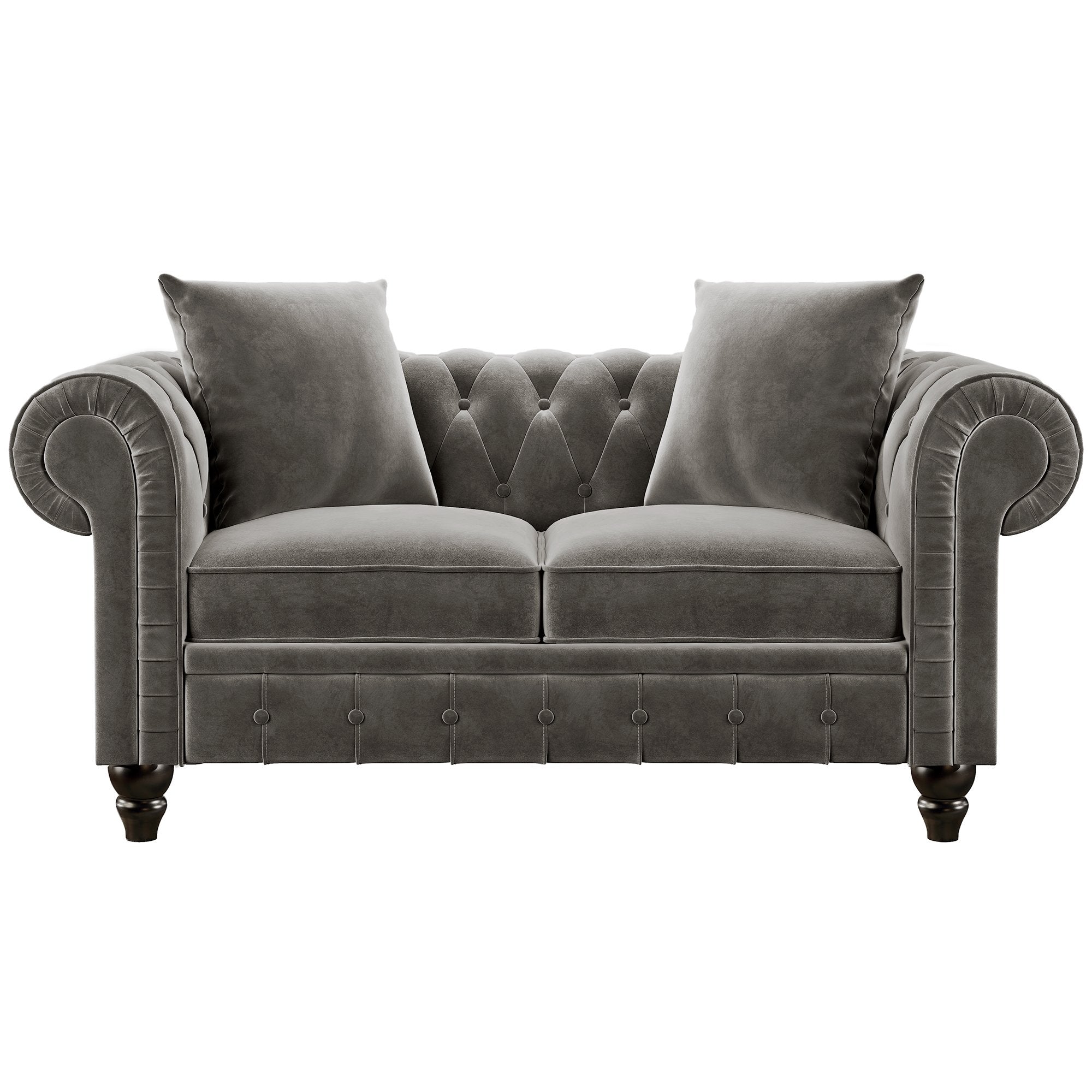 63" Deep Button Tufted Velvet Loveseat Sofa Roll Arm Classic Chesterfield Settee,2 Pillows included-Boyel Living