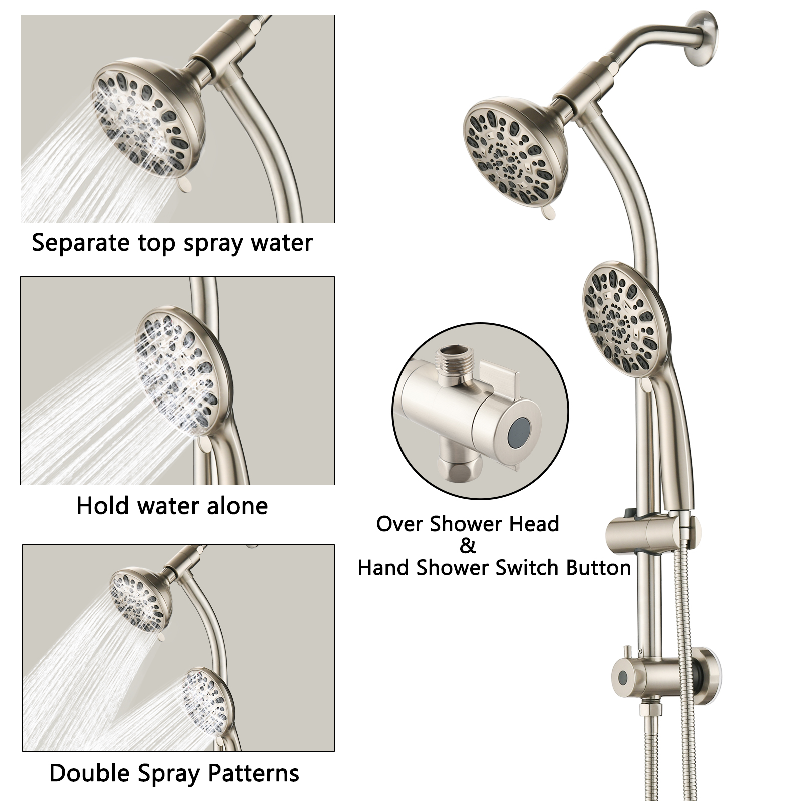 5 in. High Pressure Shower Head System with Handheld Shower with Slide Bar