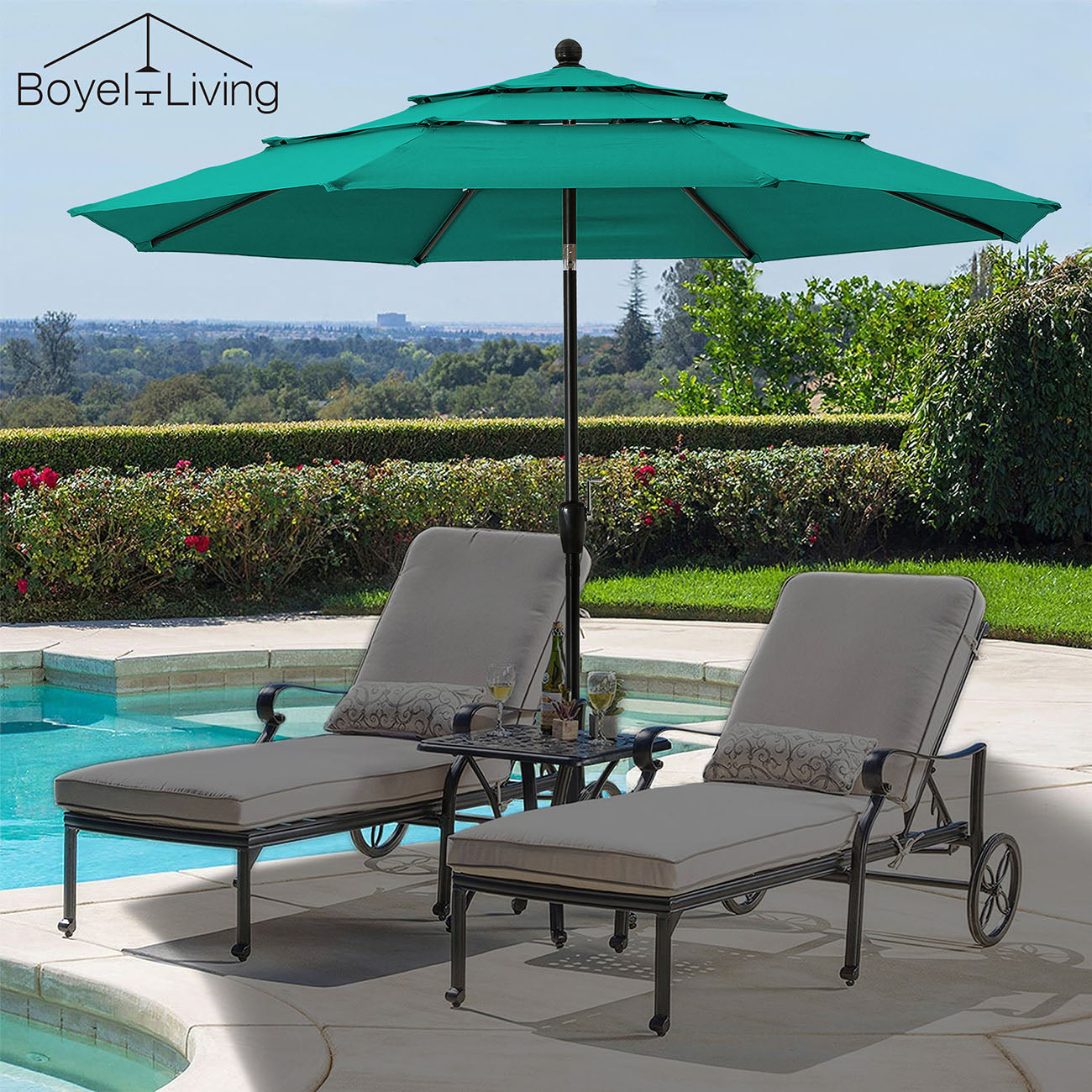 Boyel Living 10ft Patio Umbrella with Double Air Vent (Turquoise)-Boyel Living
