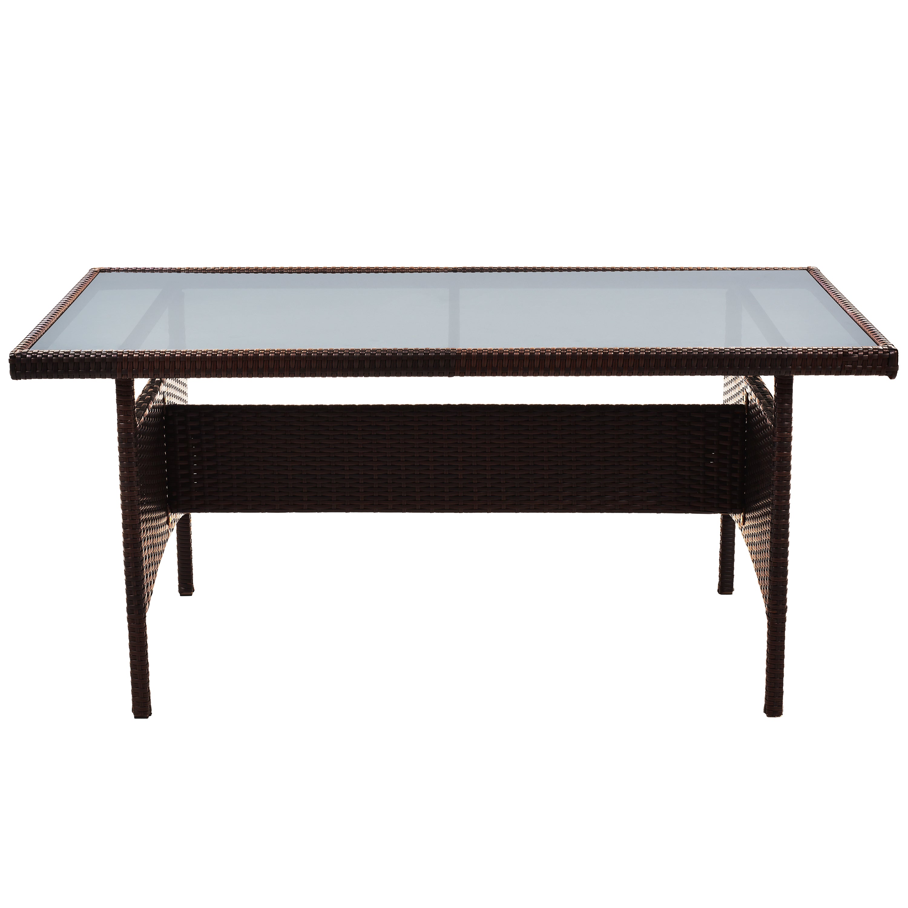 6-Piece Outdoor Patio PE Wicker Rattan Sofa Set with Cushions and Tea Table,Brown Wicker+Light Coffee Cushion-Boyel Living