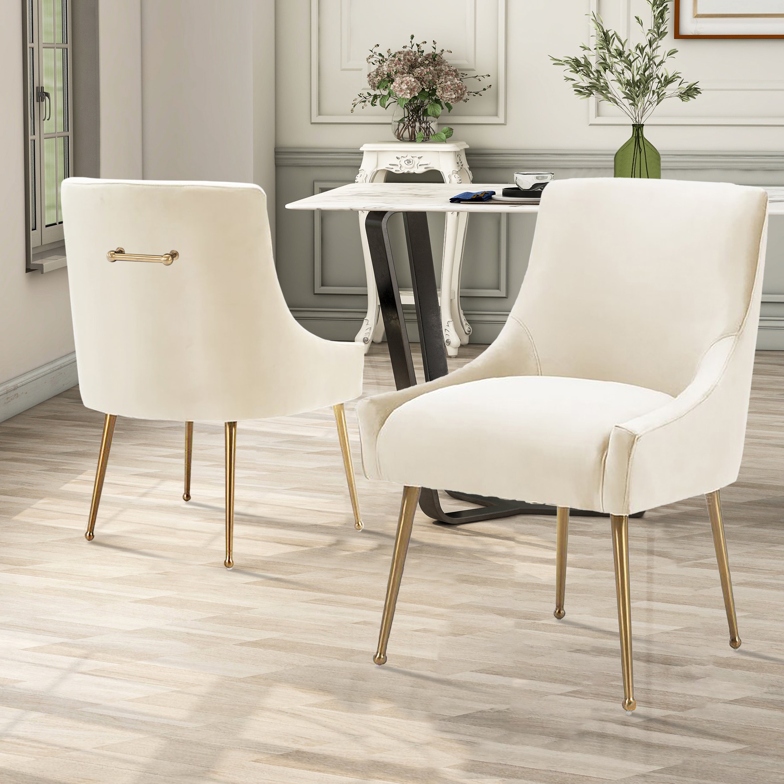 Velvet Dining Chair, Accent Side Chair With Adjustable Foot Nails, Set of 2-Boyel Living