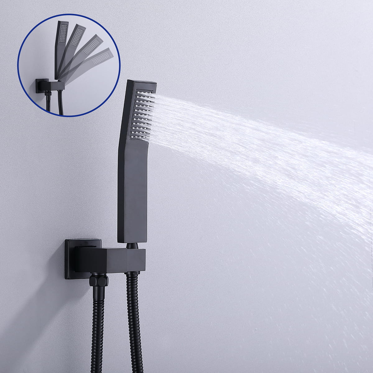 Matte Black Waterfall Wall Mount Shower System with Handheld and 4 Side Spray-Boyel Living