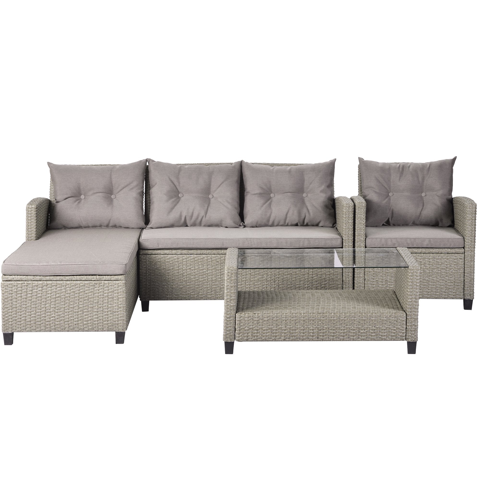 Outdoor, Patio Furniture Sets, 4 Piece Conversation Set Wicker Ratten Sectional Sofa with Seat Cushions-Boyel Living