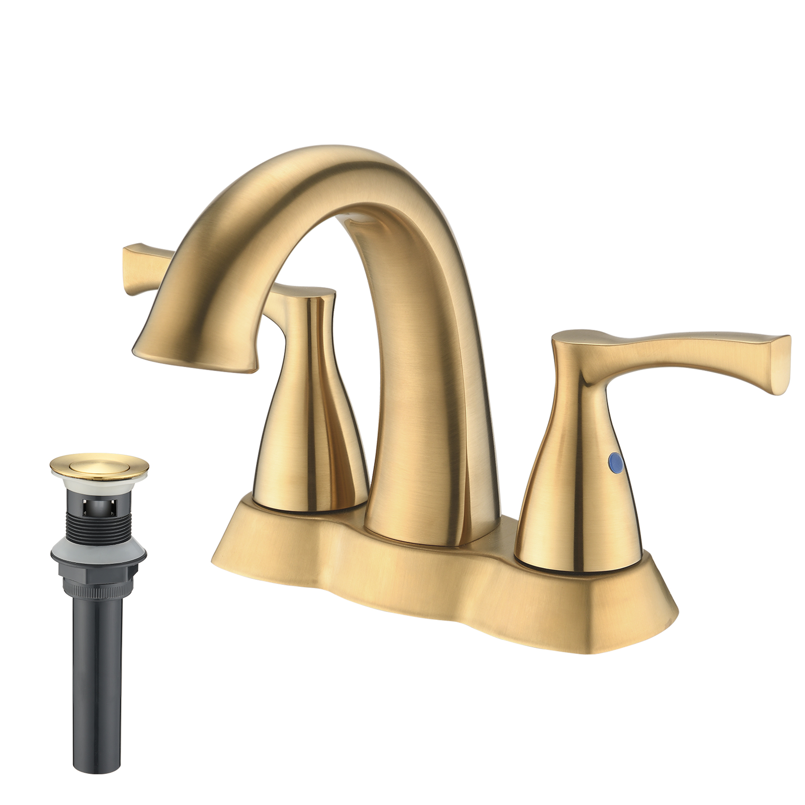 2 Handle 4 Inch Centerset Bathroom Sink Faucet with Pop-Up Drain, Brushed Gold /Brushed Nickel/Matte Black