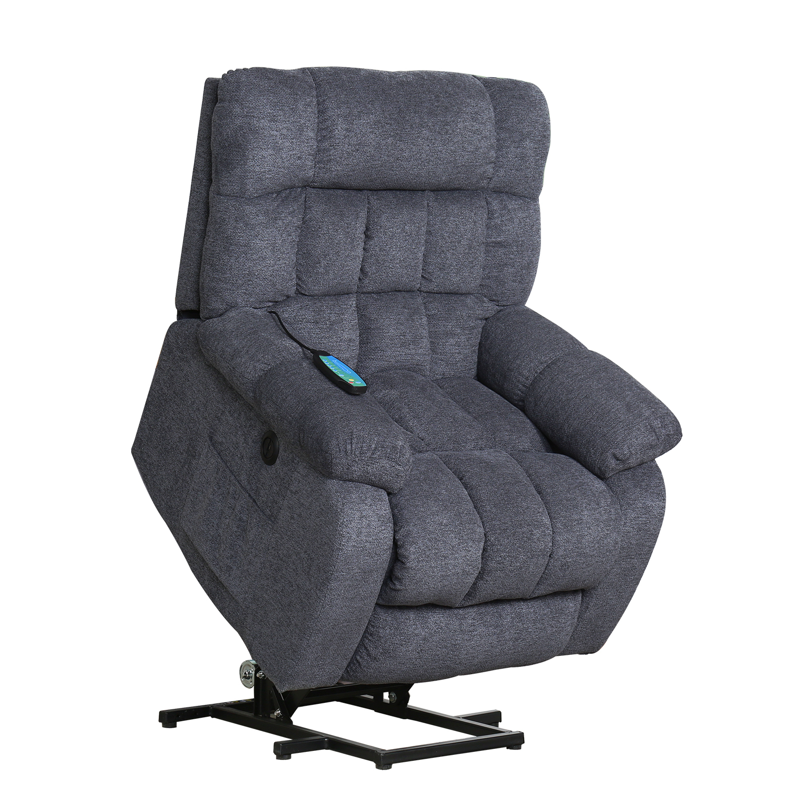 Electric lift recliner with heat therapy and massage, suitable for the elderly, heavy recliner, with modern padded arms and back, navy-Boyel Living