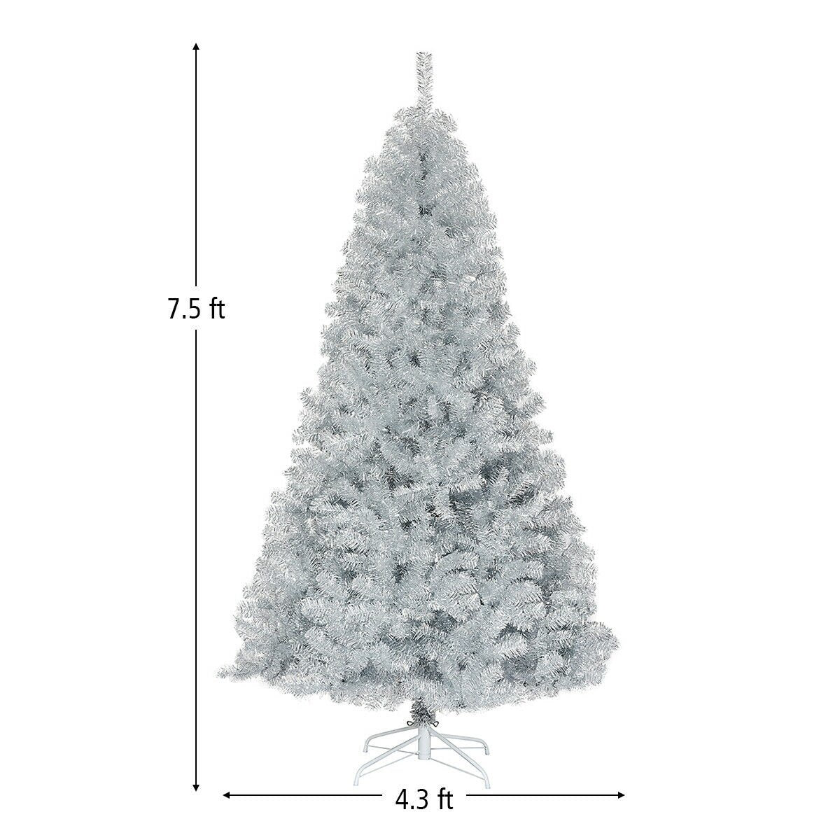 7.5 ft Hinged Unlit Artificial Silver Tinsel Christmas Tree-Boyel Living