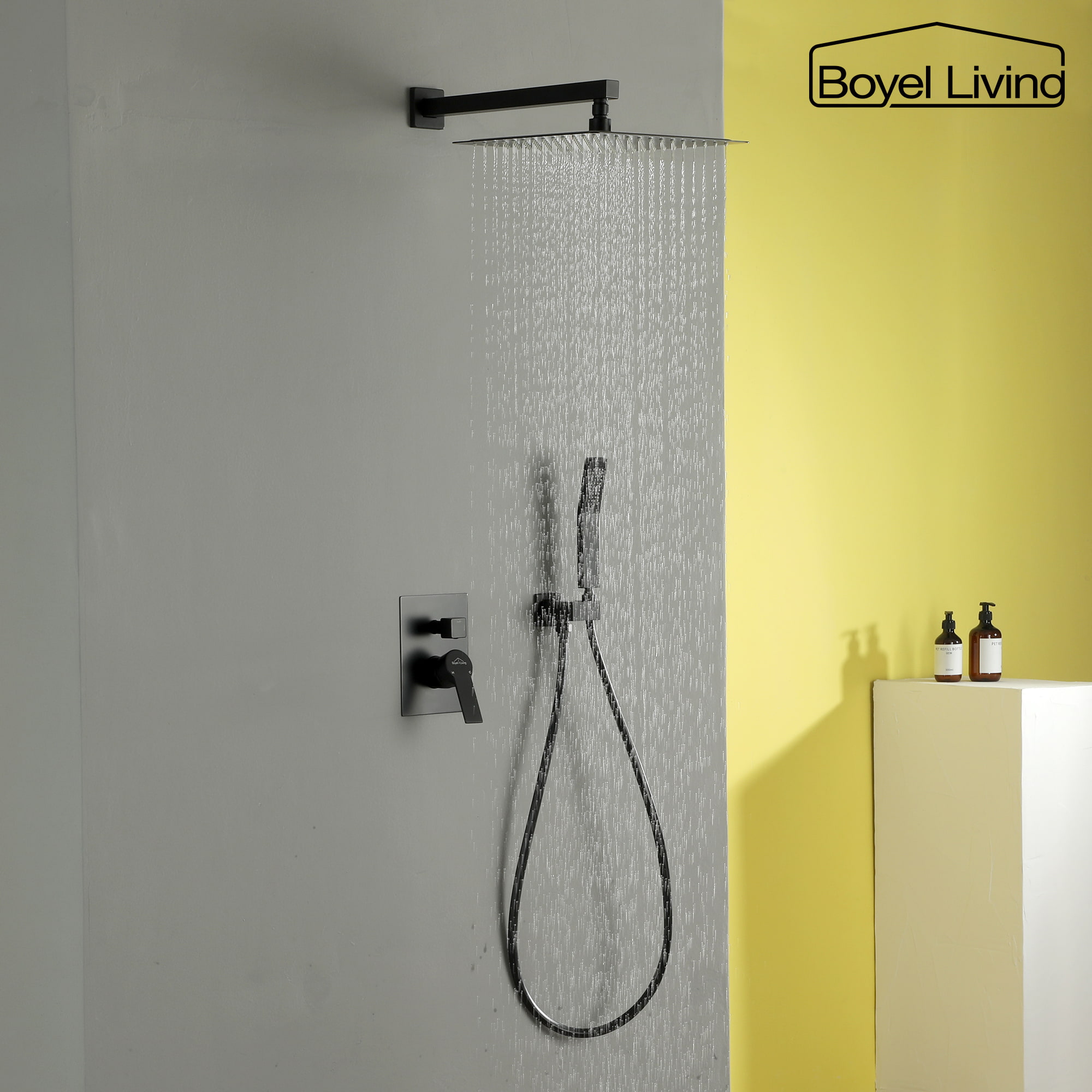 Rainfall Shower Head System Combo Set with 12 Inches Square Rain Shower Head and Handheld-Boyel Living