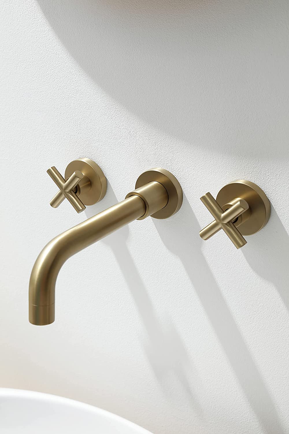 Double Handle Wall Mount Bathroom Faucet Brushed Gold