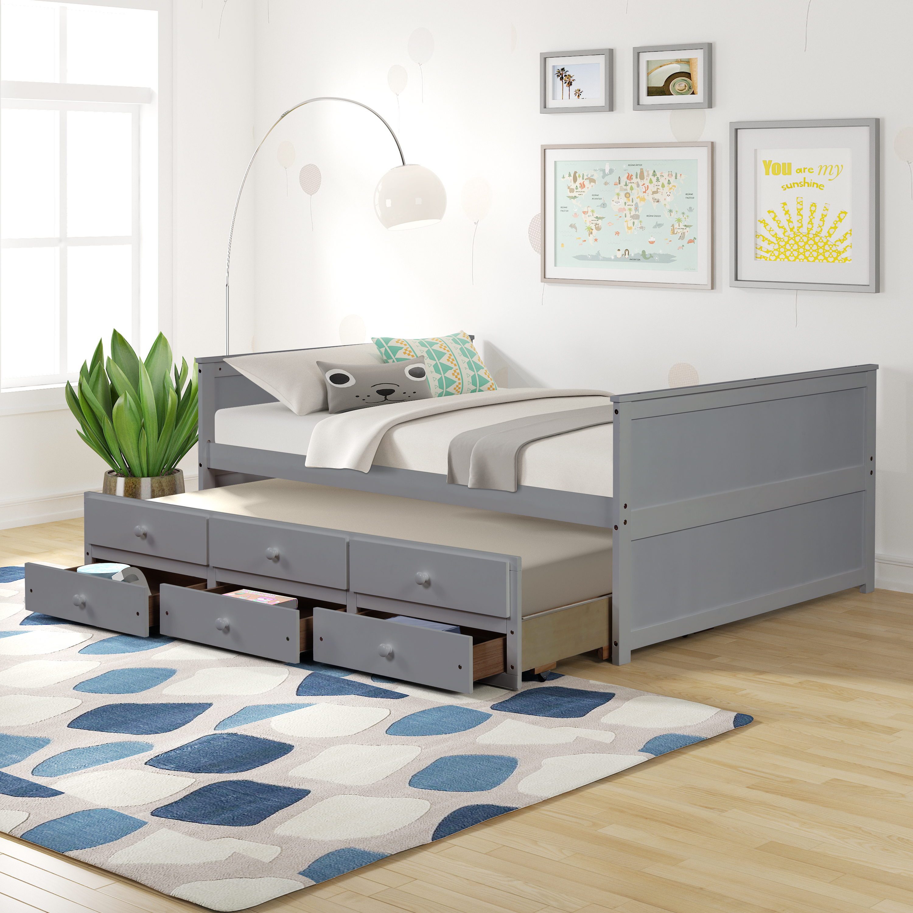 FULL CAPTAIN BED WITH TWIN TRUNDL AND 3 DRAWERS-Boyel Living