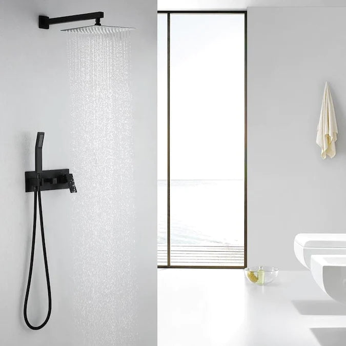 10-Inch Wall Mounted Rainfall Shower System in Matte Black-Boyel Living