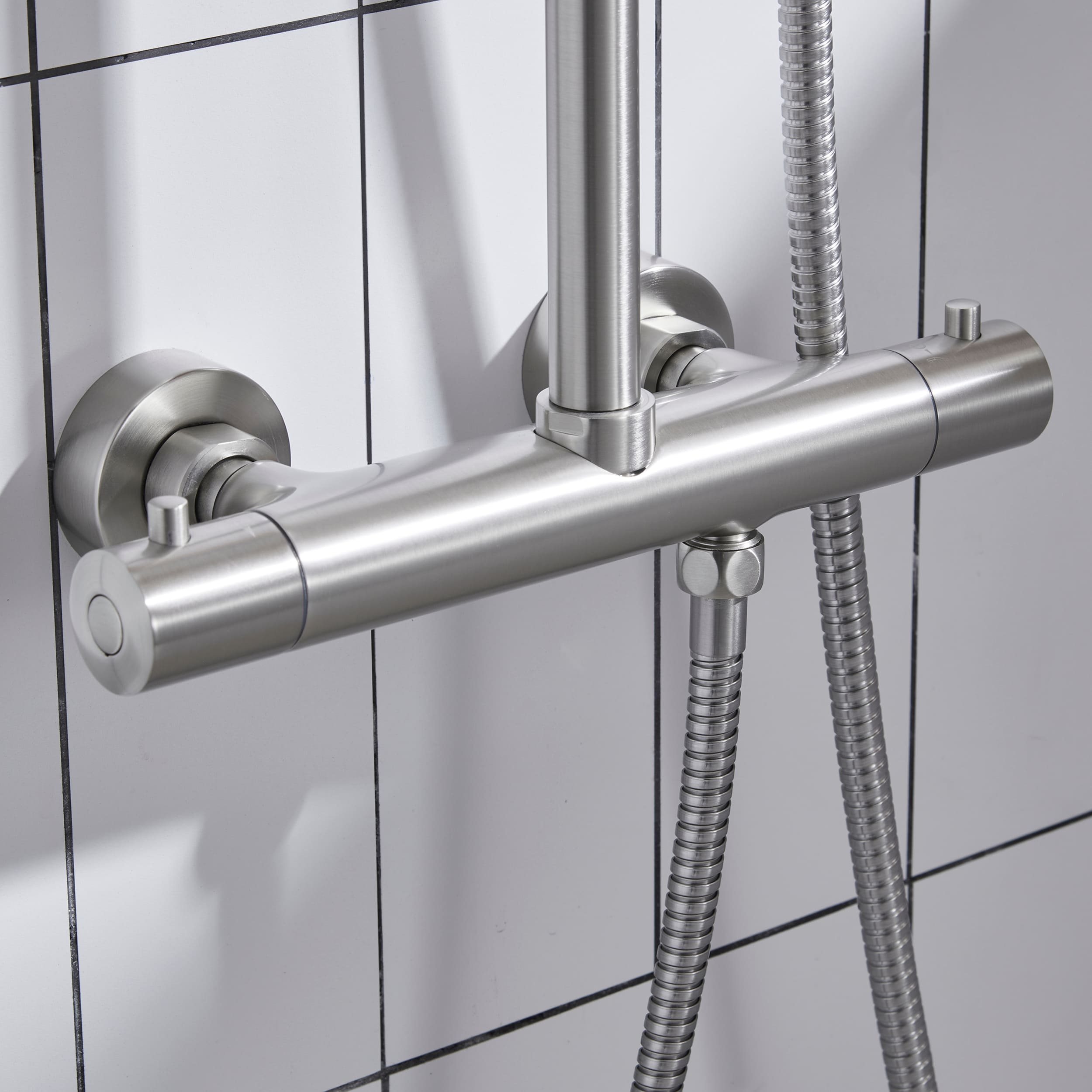 2 Function Wall Mount Round Thermostatic Rain Shower System in Brushed Nickel-Boyel Living