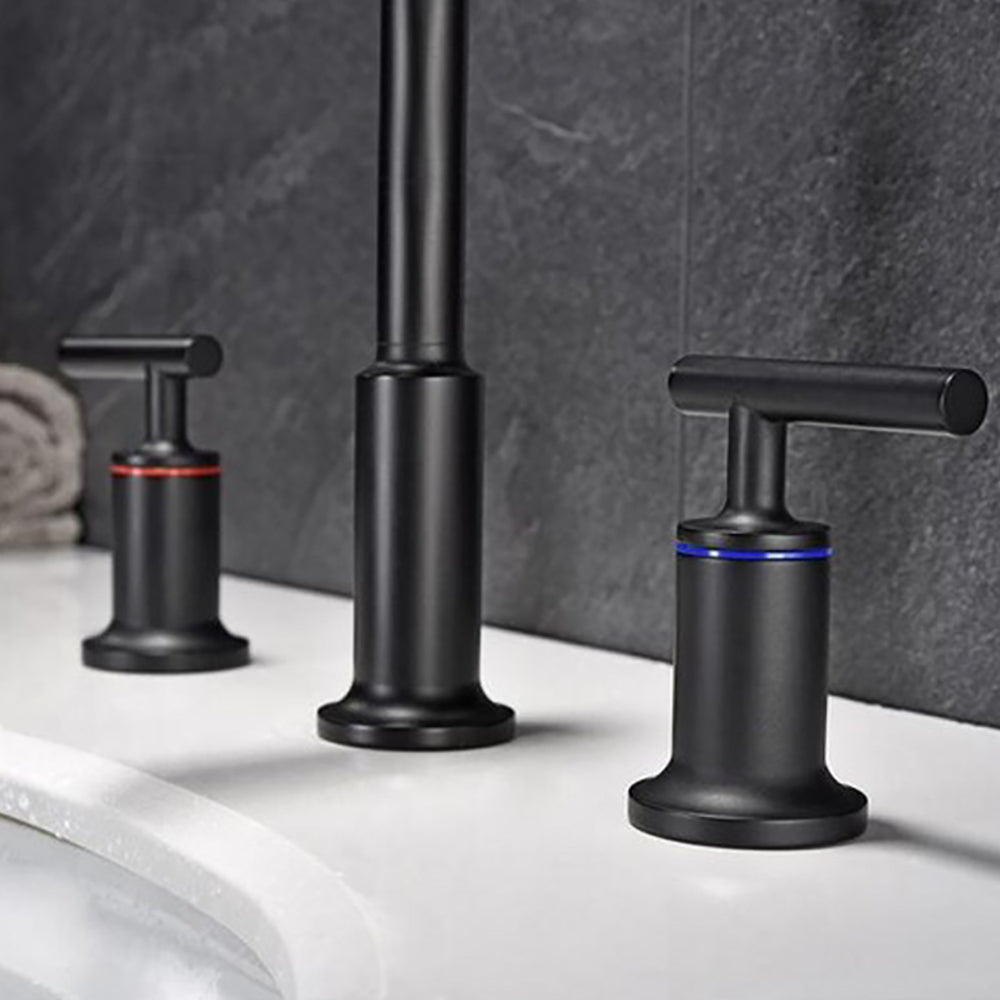 Matte Black Widespread Bathroom Sink Faucet with With CUPC Water Supply Hose and Cartridge-Boyel Living