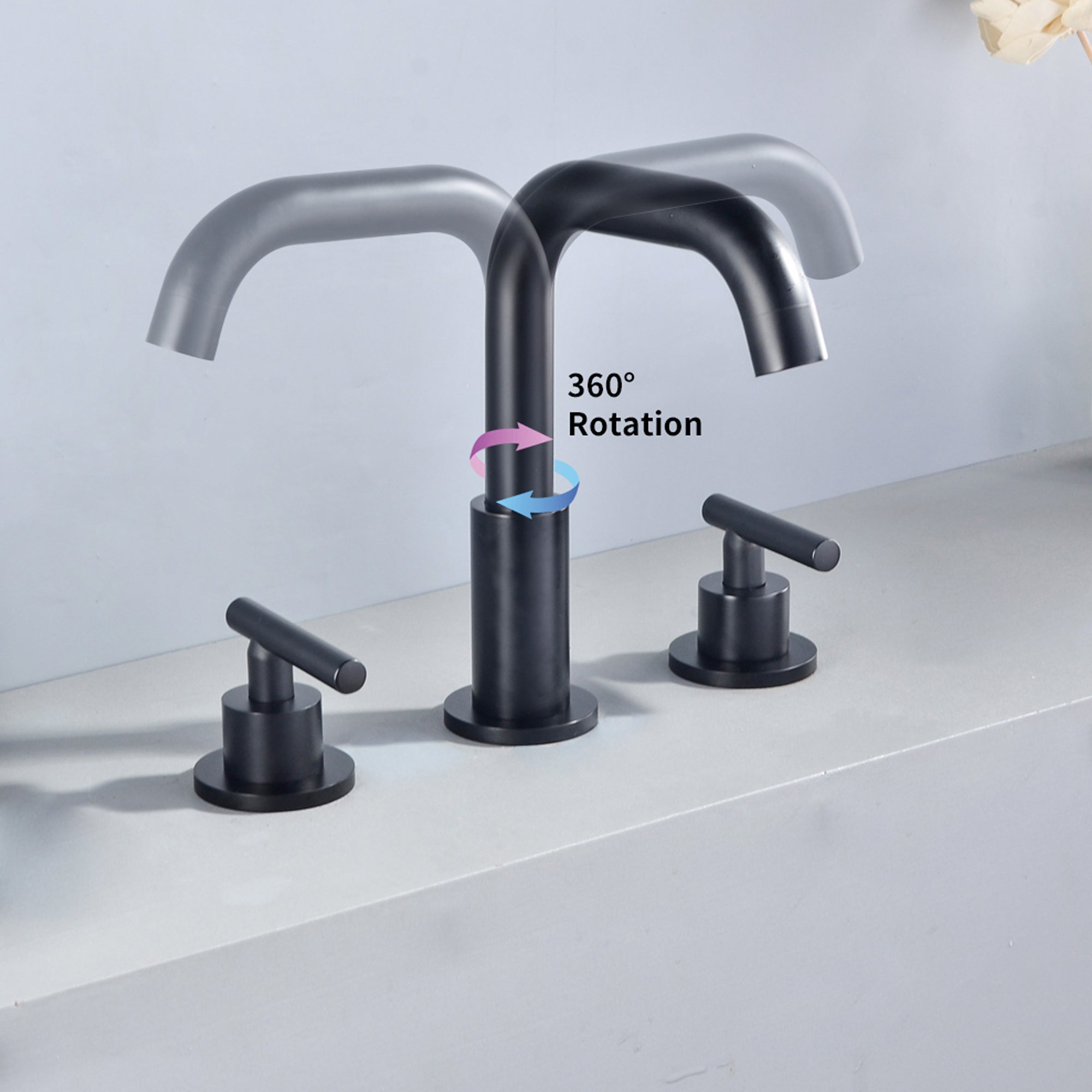 Boyel Living 8 in. Widespread 2-Handle Mid-Arc Bathroom Faucet with Valve and cUPC Water Supply Lines in Matte Black-Boyel Living