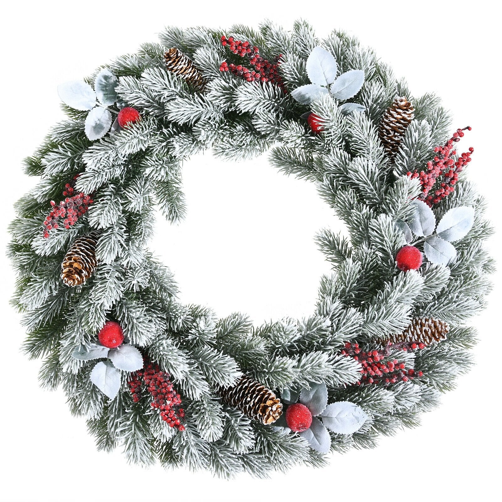24 Inch Electrostatic Flocked Christmas Wreath Holiday Decor with 175 PE Tips-Boyel Living